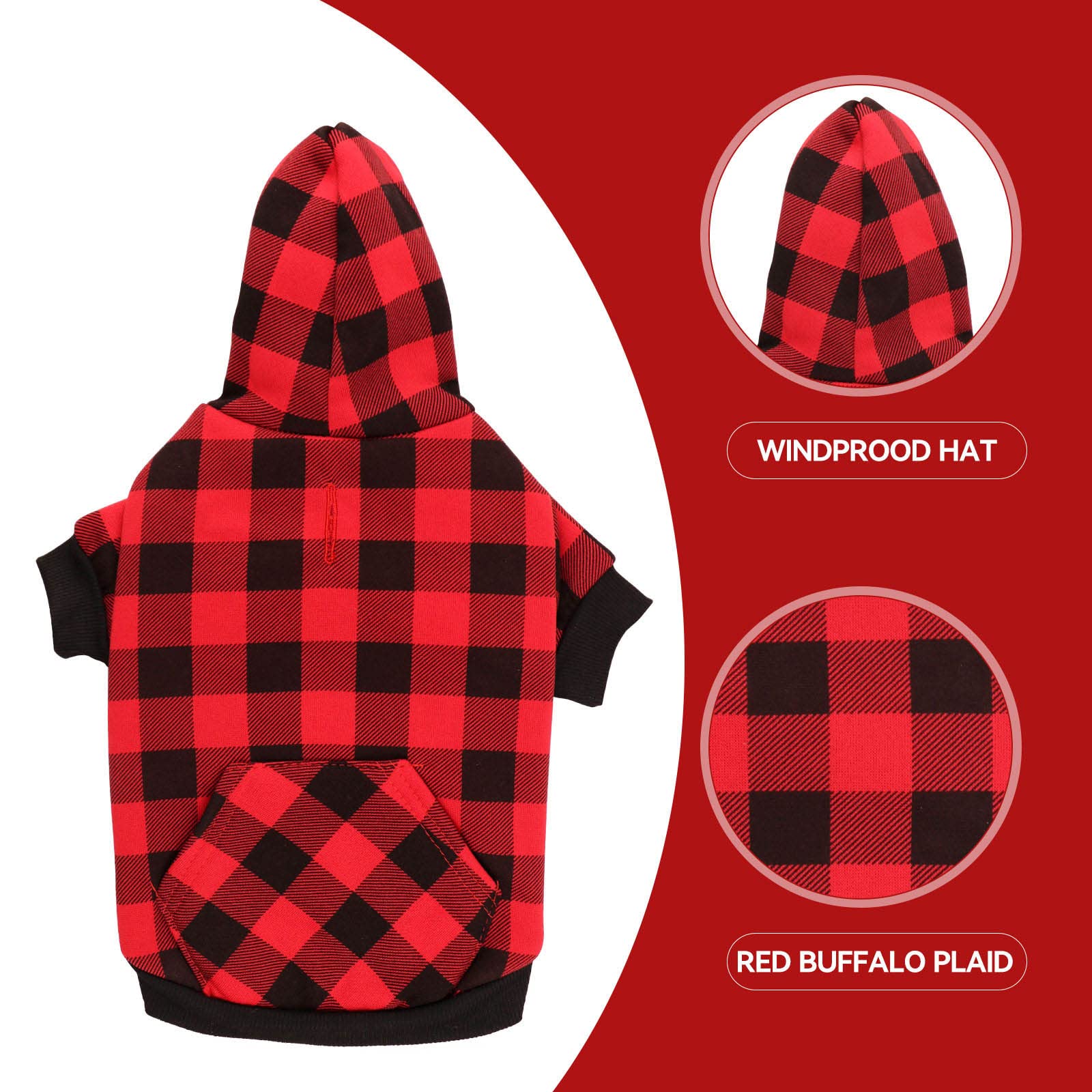 Buffalo Plaid Dog Sweater - Warm & Soft, Breathable, Cozy Small Dog Hoodie With Pocket (Xs)