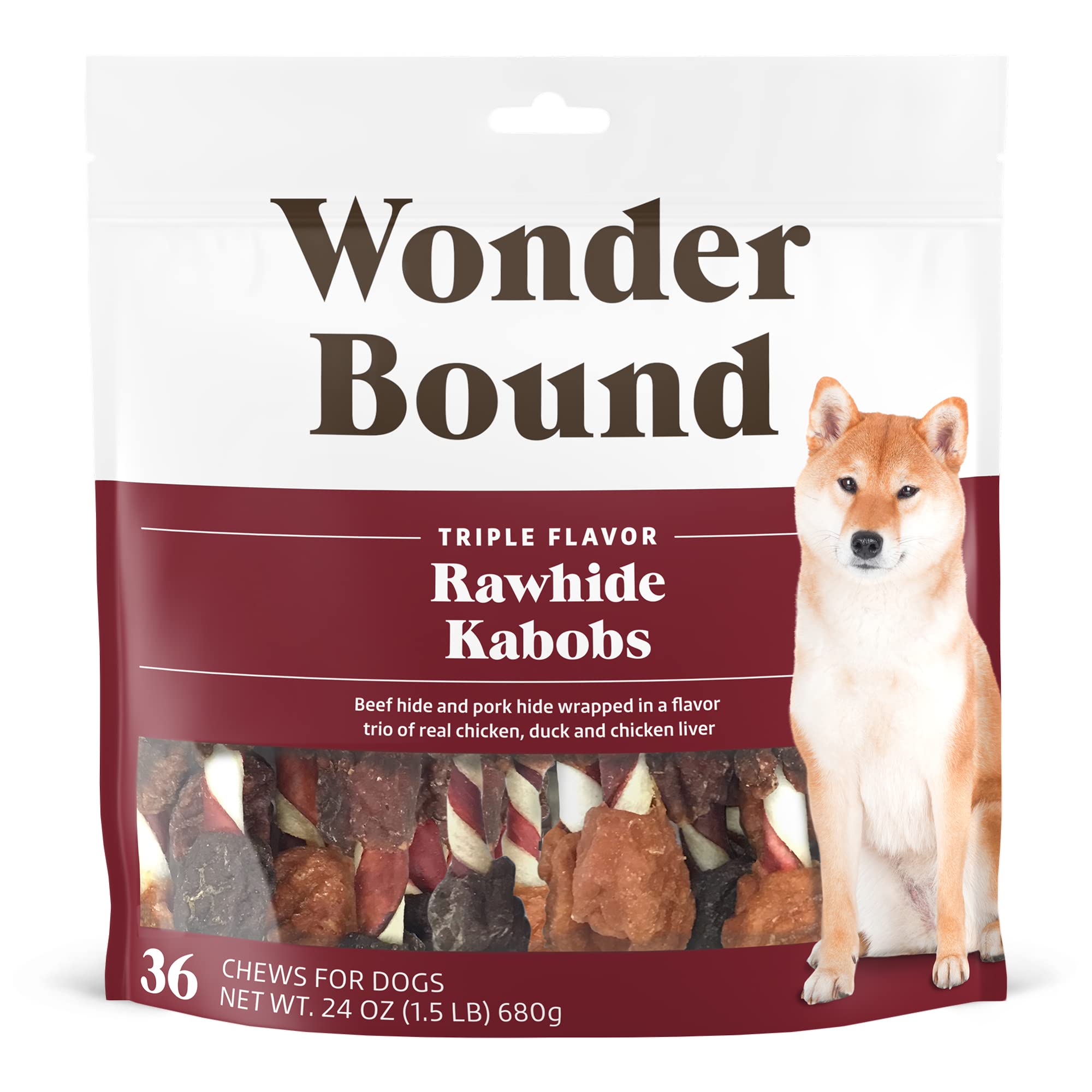Amazon Brand - Wonder Bound Triple Flavor Rawhide Kabobs for Dogs, Variety, 1.5 pound (Pack of 1)