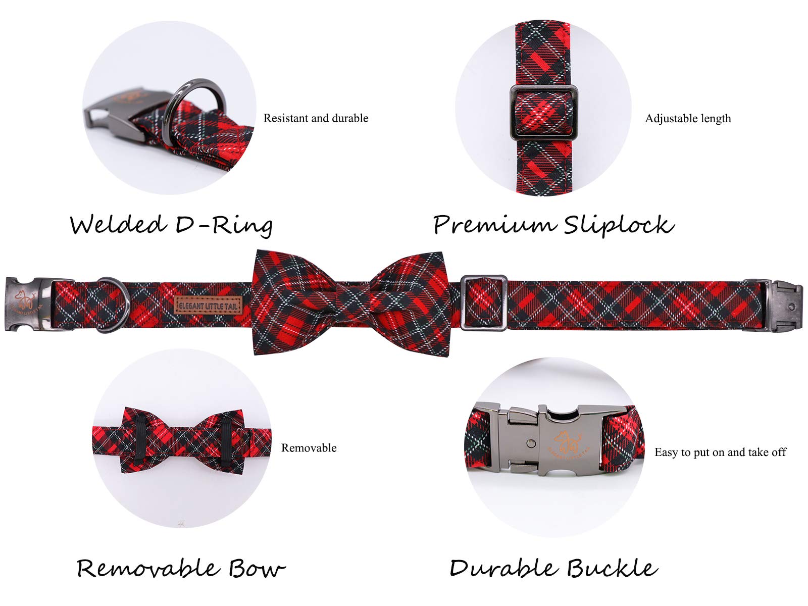 Elegant Little Tail Dog Collar With Bow, Soft&Comfy Bowtie Dog Collar, Adjustable Pet Gift Collars For Small Medium Large Dogs