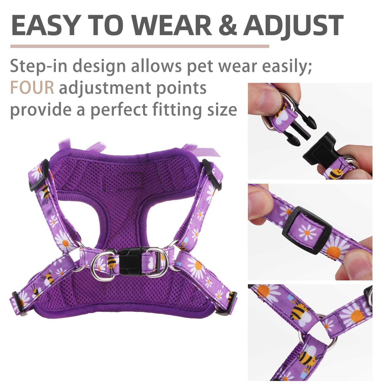 PUPTECK No Pull Dog Harness and Leash Set Reflective No Choke Step in Puppy Halter for XS Small and Medium Sized Dogs, Purple, P