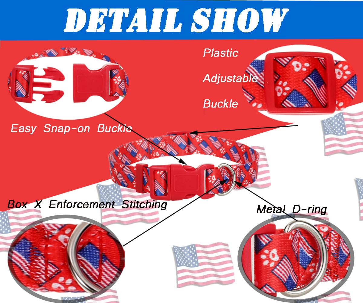 American Flag Medium Dog Collar 2Pack, Quick Release Red White And Blue Patriotic Dog Collar