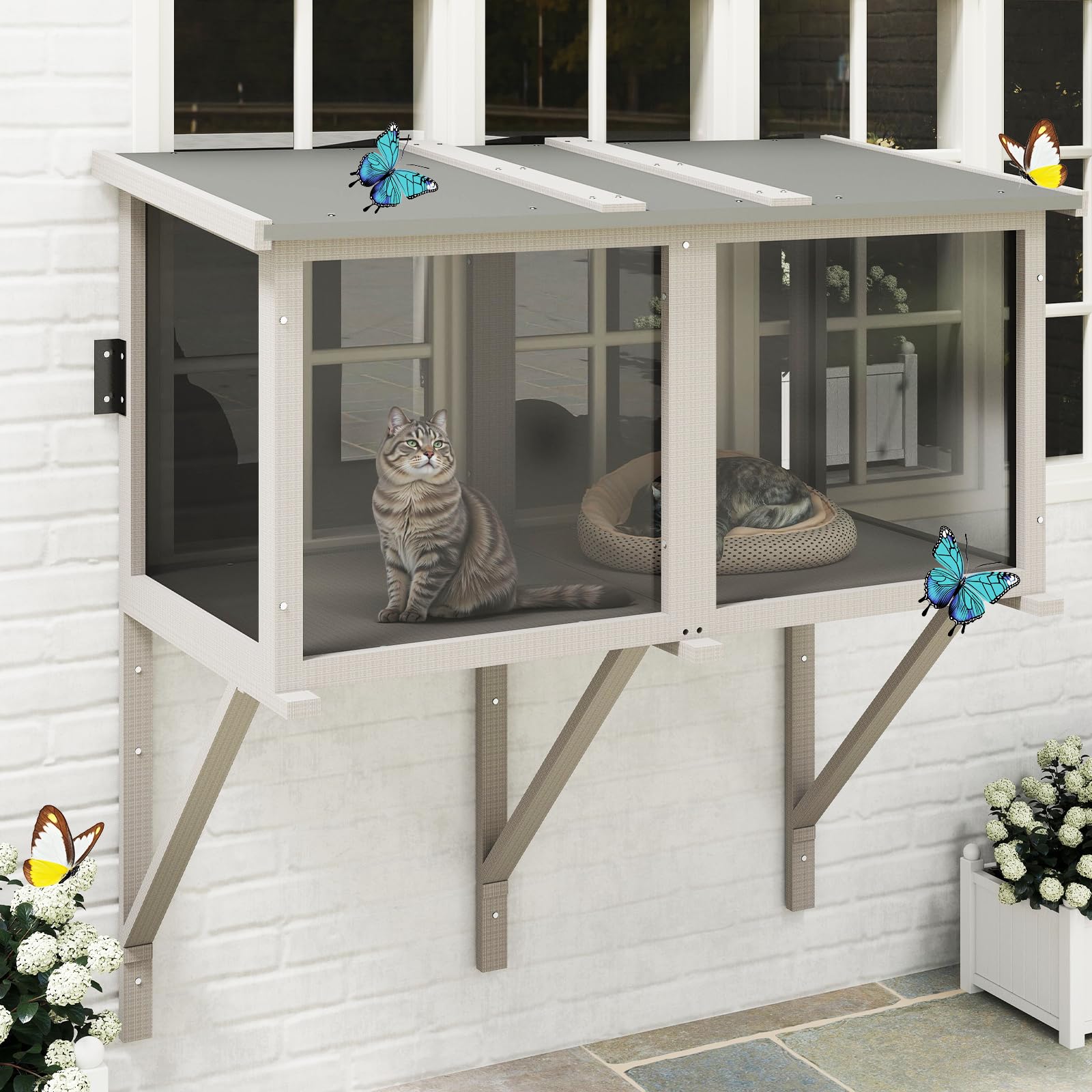 Petscosset Cat Window Box, Catio Outdoor Cat Enclosure For Sunbathing, Napping & Bird Watching, Sturdy Window Perch For Indoor C