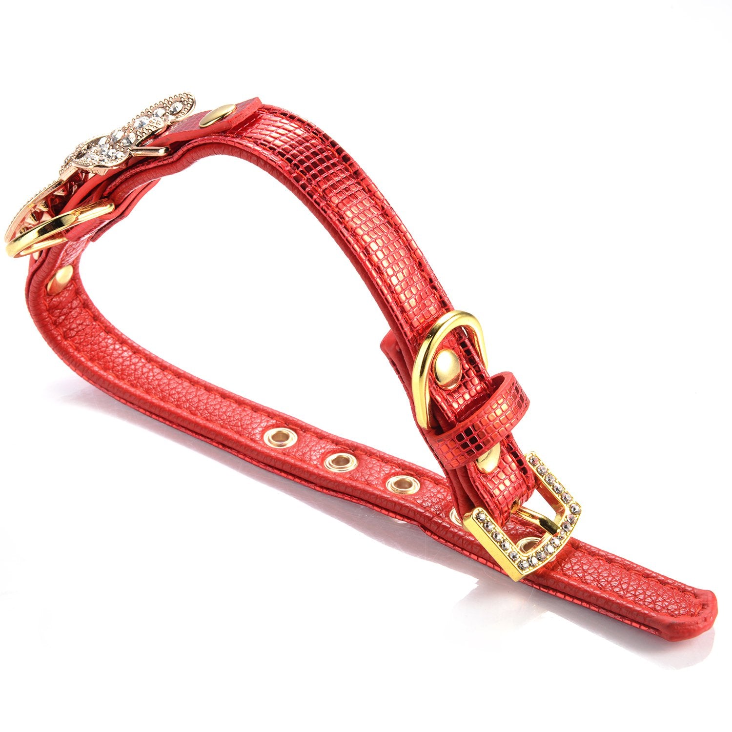 Lovpe Gold Bling Diamond Giltter Leather Fashion Collar With Ring For Tags For Small Dogs,Cat,Puppy And Kitty Walking Travel Par