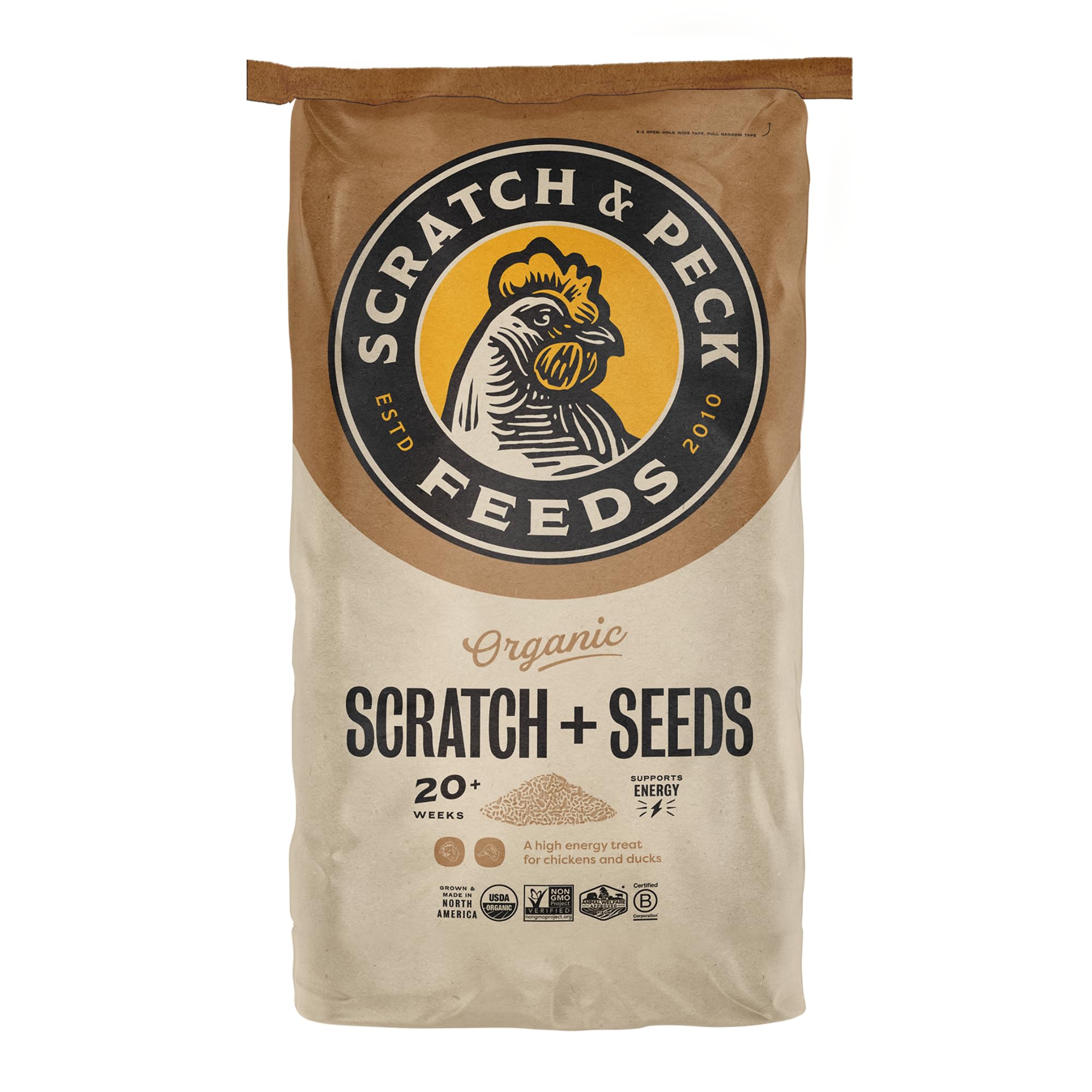 Scratch and Peck Scratch + Seeds Chicken and Duck Treat - 10 lbs Bag - 11% Protein, Certified Organic and Non-GMO Project Verifi