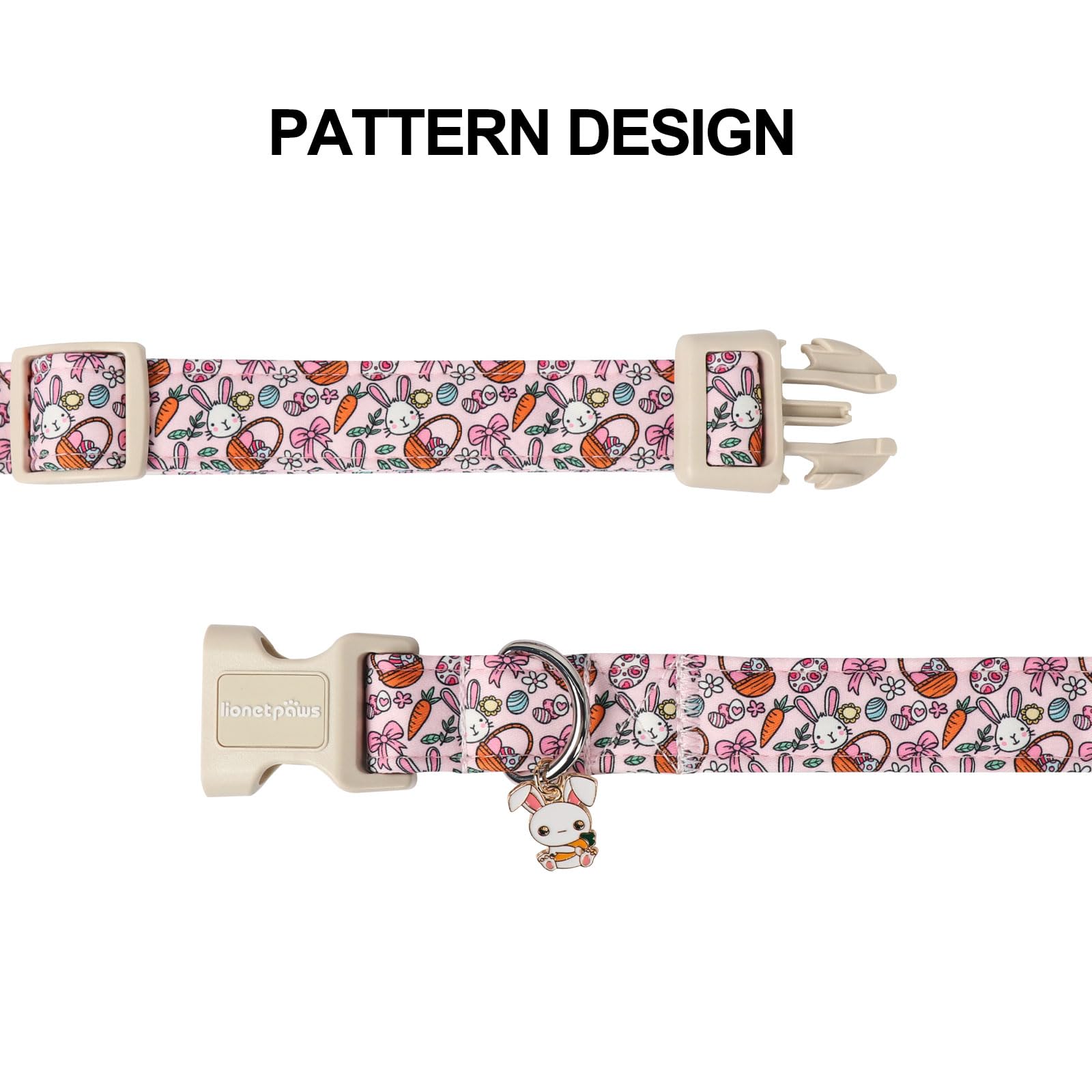 Lionet Paws Easter Dog Collar - Cute Pink Rabbit Eggs Dog Collars With Plastic Buckle, Light Adjustable Dog Small Collars With R