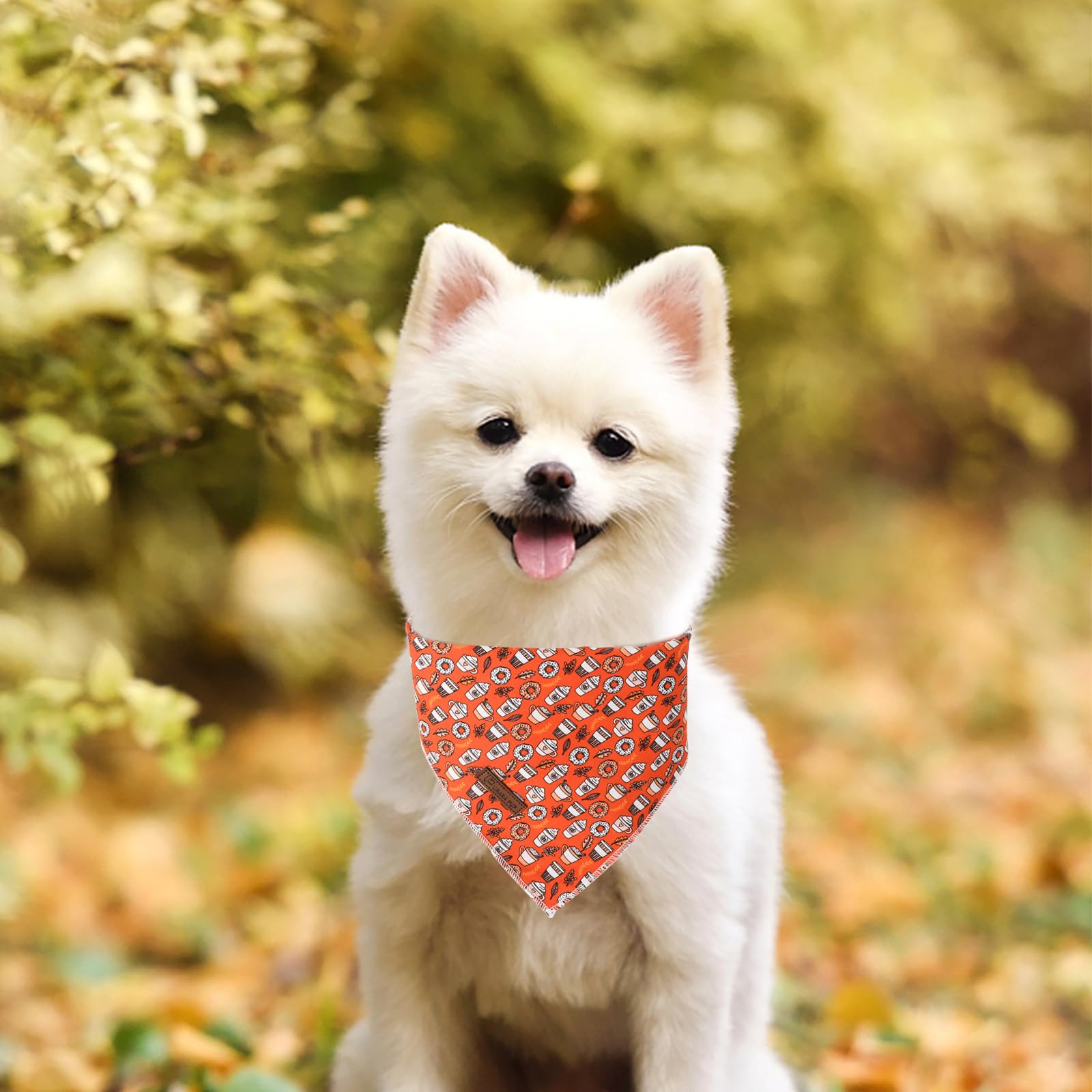 Up Urara Pup Fall Dog Bandana, Autumn Triangle Bid Scarf With Cup,Doughnut Pattern, Cotton Pet Kerchief For Girl Boy Dogs Or Cat