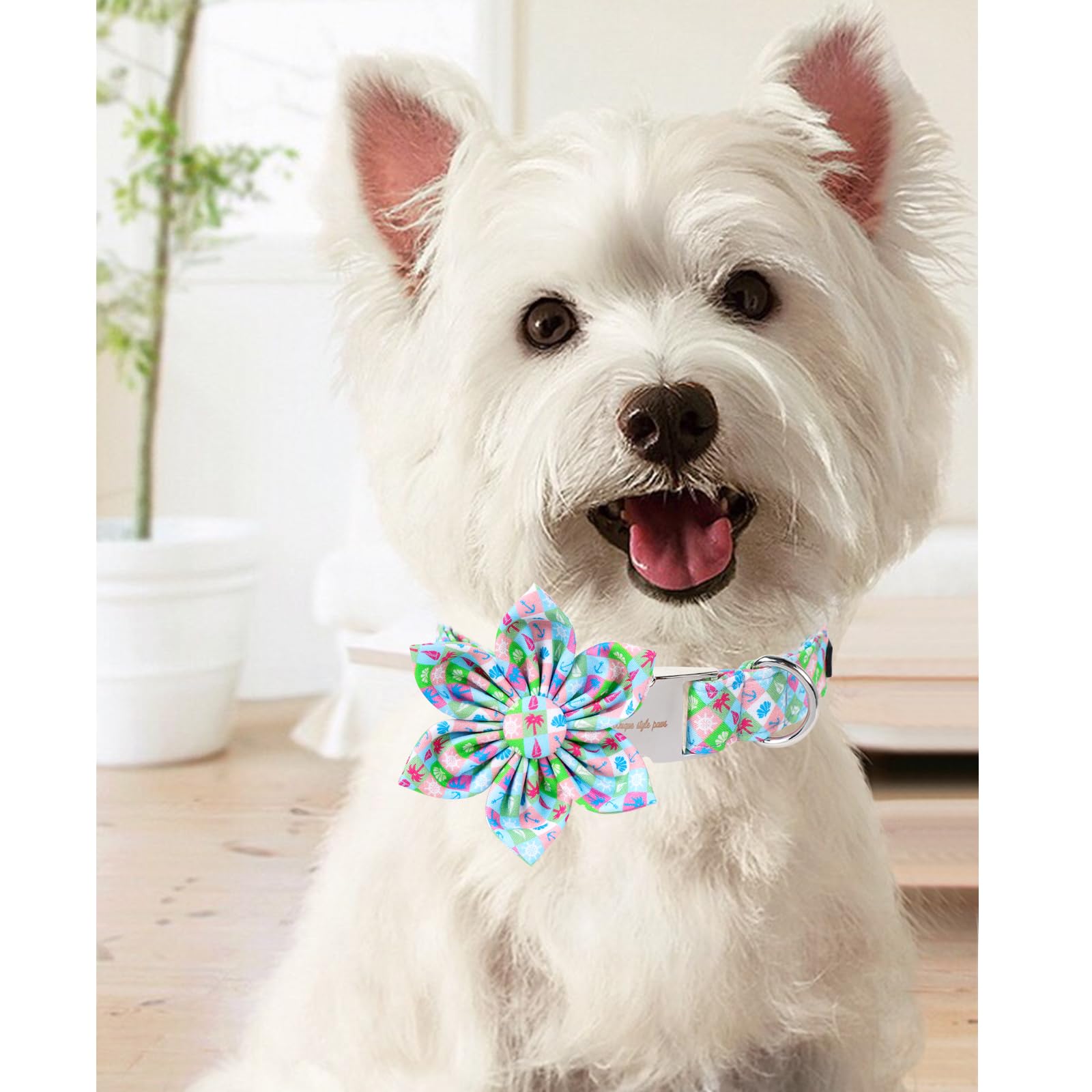 Unique Style Paws Summer Dog Collar With Floral Bow,Cotton Blue Bow Tie Puppy Collar,Boat Pattern Dog Bow Collar For Small,Mediu