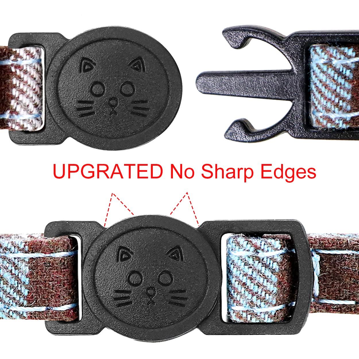 Joytale Breakaway Cat Collar with Bells & Bow Tie, Haze Blue, 7-11'' Safety Plaid Kitten Collar for Boys & Girls, 1 Pack