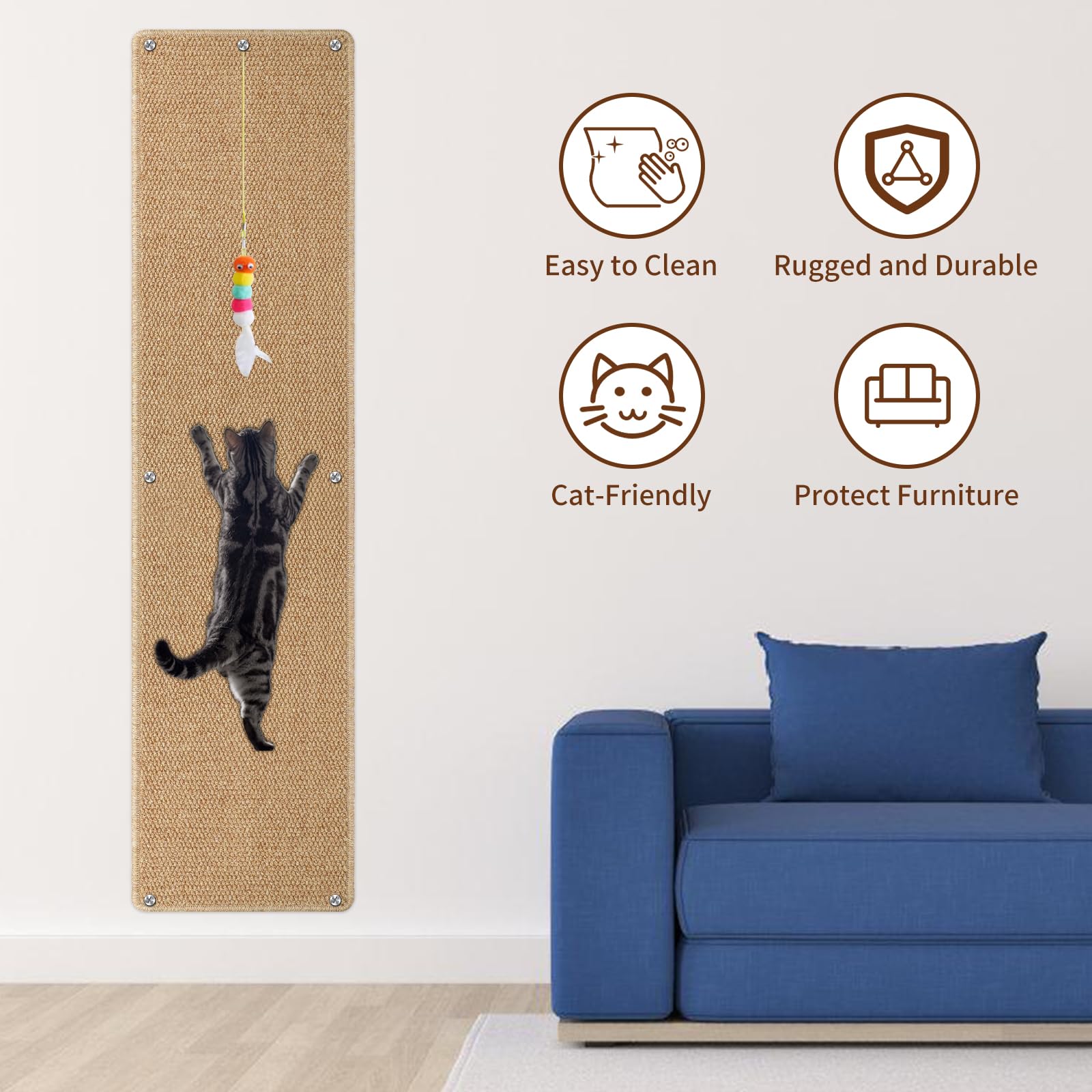 71'' X 15.8'' Thickened Cat Wall Climbing Carpet, Extra Large Cat Wall Scratcher Mat Tall Wall Mounted Climbing Cat Scratcher Wi