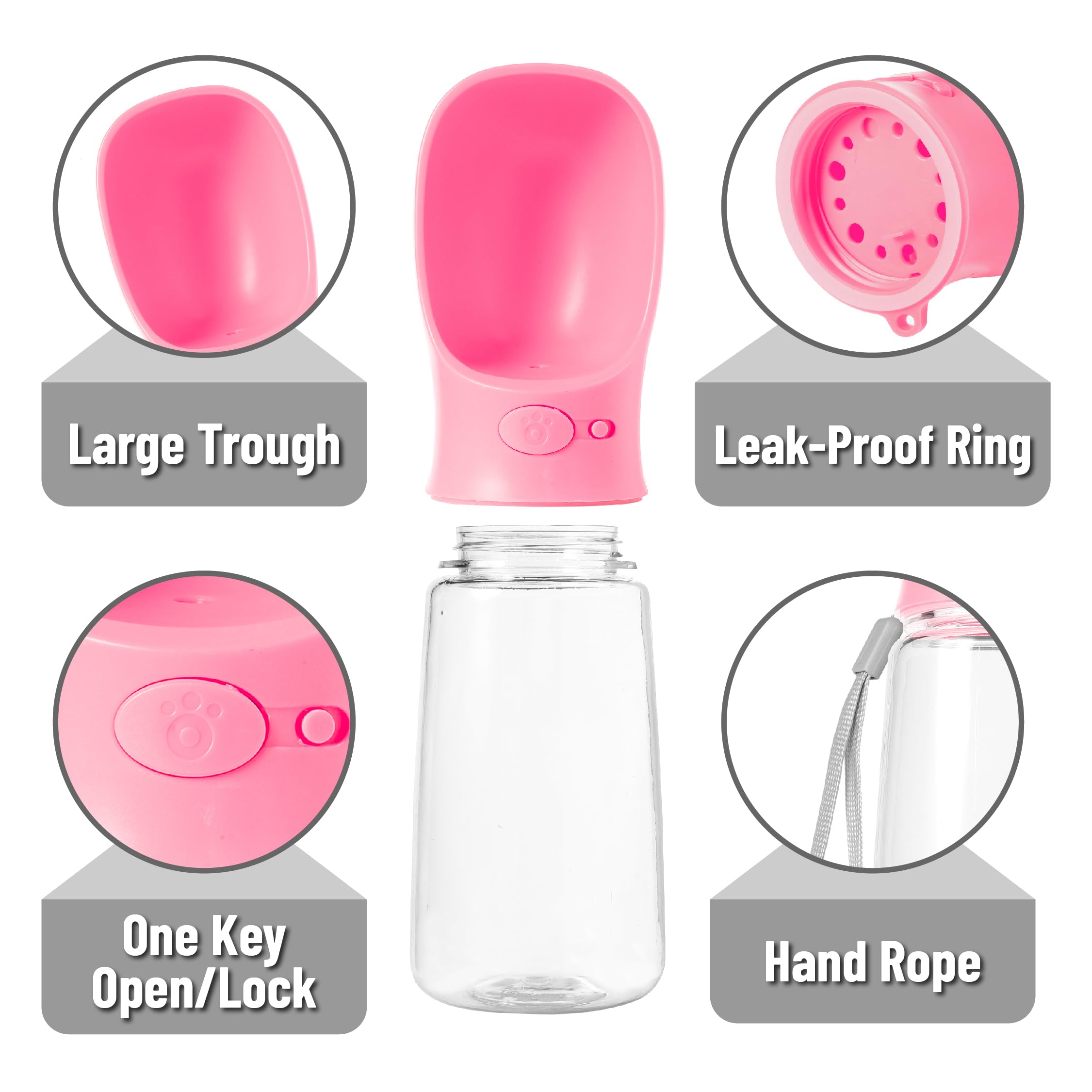 Mr. Pen- Dog Water Bottle, 19 oz, Large, Pink, Portable Dog Water Bottle Dispenser, Dog Travel Water Bottle, Travel Dog Water Bo