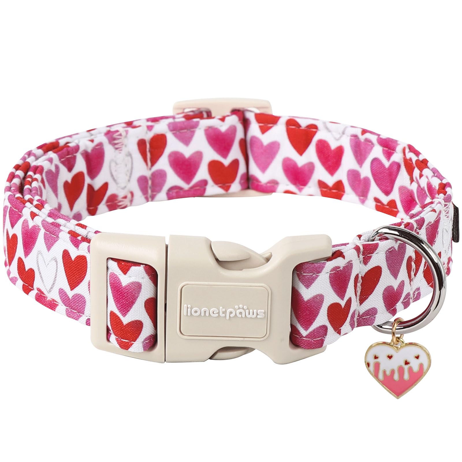 Lionet Paws Valentine'S Dog Collar- Cute Love Heart Dog Collars With Plastic Buckle, Light Adjustable Dog Collars For Medium Dog