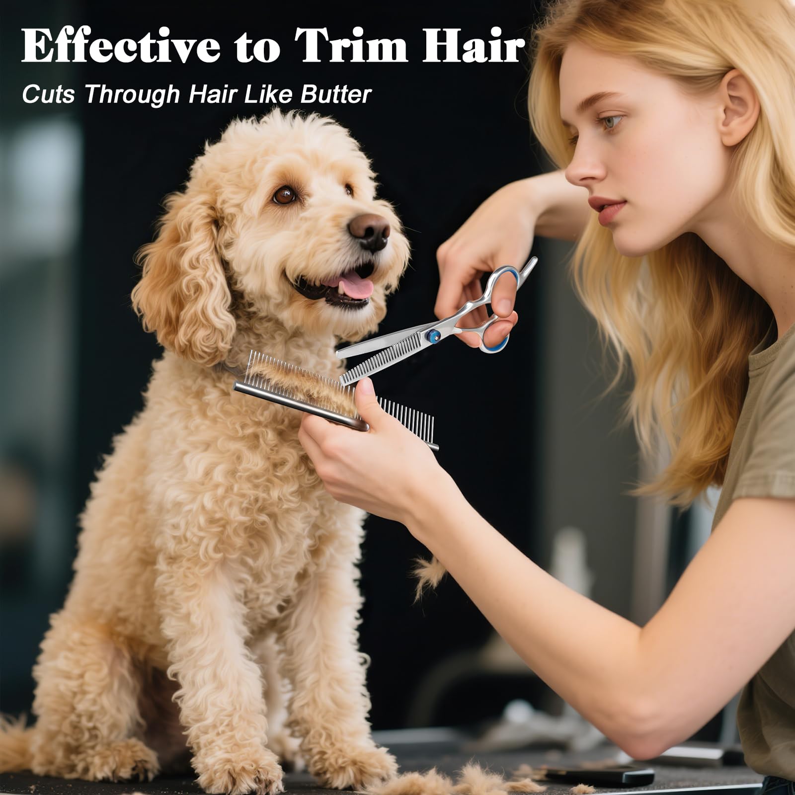 Professional 4 in 1 Dog & Cat Grooming Scissors Kit with Safety Round Tips,Sharp & Durable,Dog Shears for Grooming - Includes St