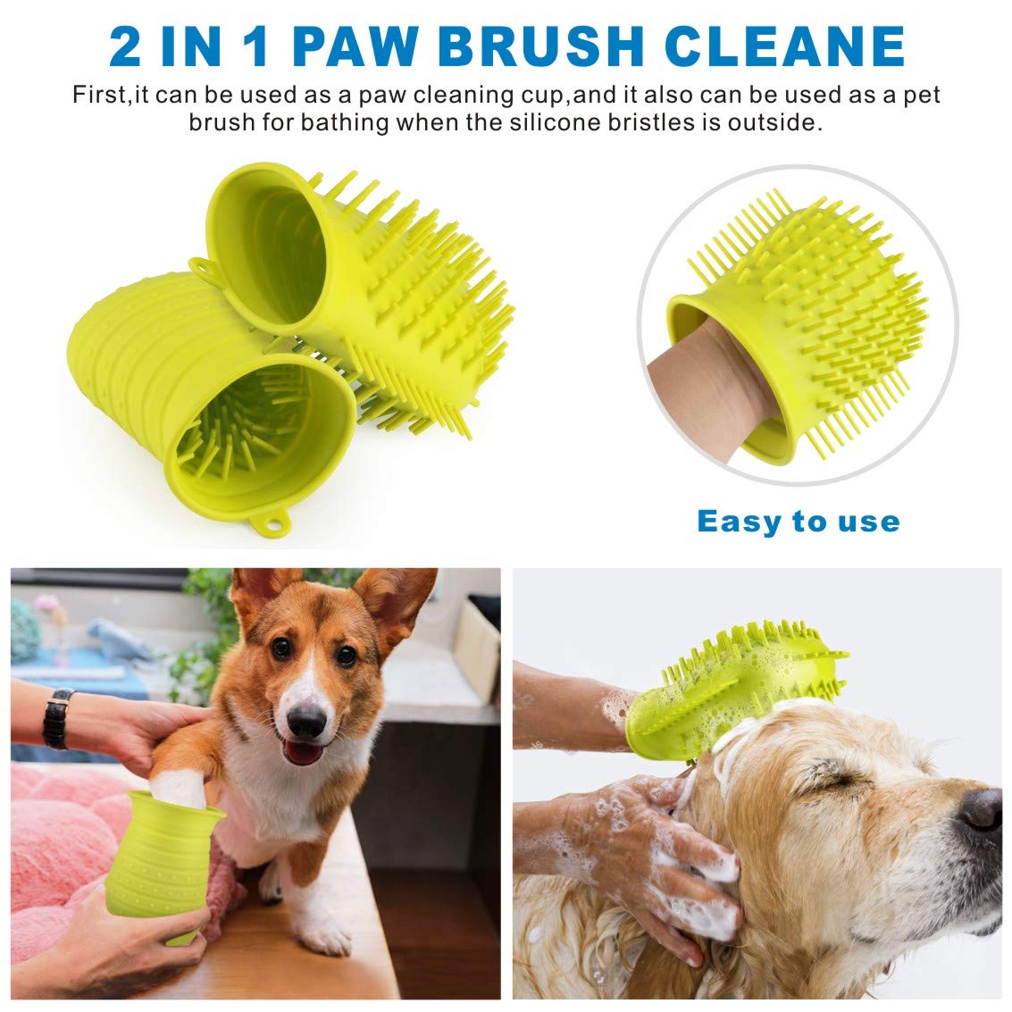 Idepet Dog Paw Cleaner Cup with Towel Pet Foot Washer Protable Dog Cleaning Brush for Puppy Cats Massage Grooming Dirty Claw (Gr