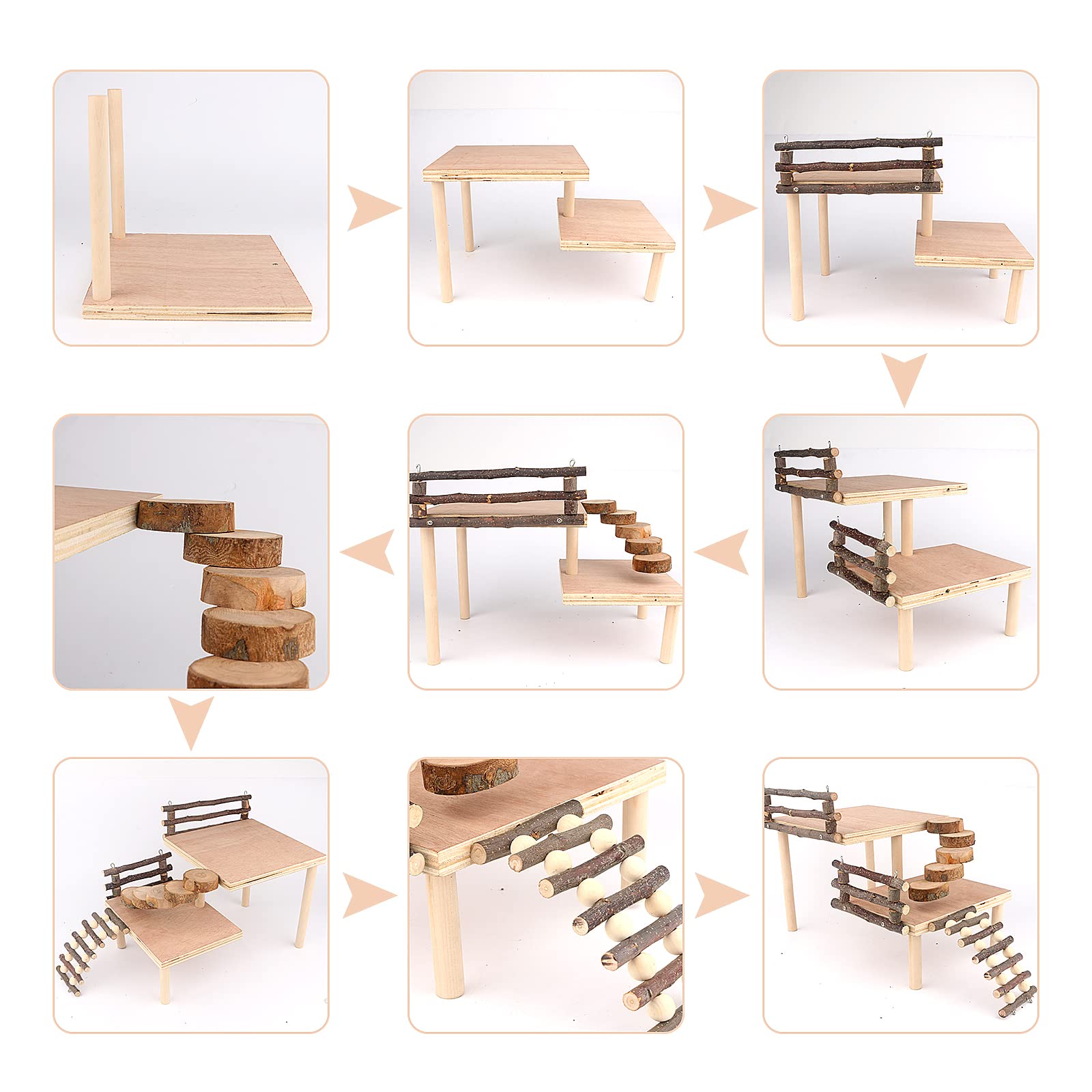 Hamster Climbing Toys Wooden Two-Tier Hamster Playground Activity Platform With Bridge Apple Wood Chewing Toys For Small Pets (L