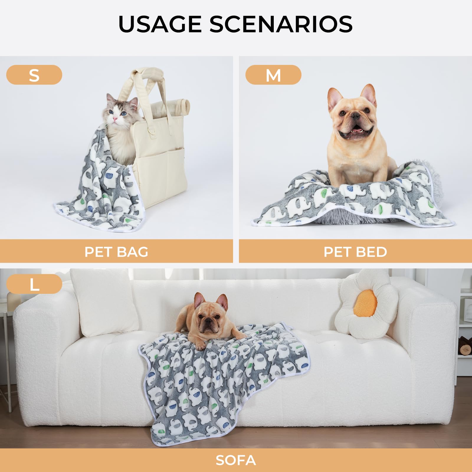 1 Pack 3 Blankets Super Soft Fluffy Premium Cute Elephant Pattern Pet Blanket Flannel Throw For Dog Puppy Cat Dark Grey Small(23