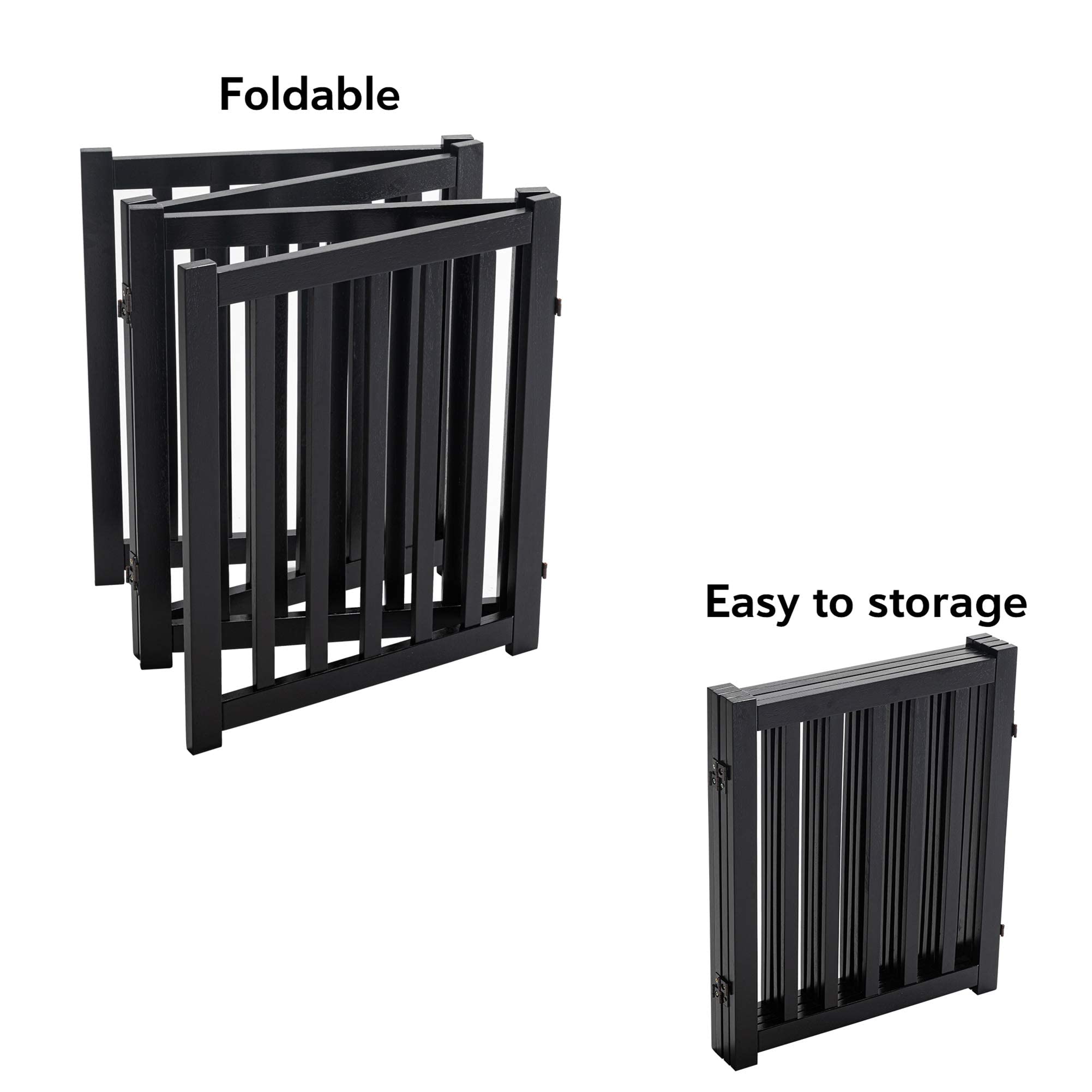 Lzrs Solid Hardwood Freestanding Pet Gate,Wooden Dog Gates For Doorways,Nature Wood Dog Gates For The House,Dog Gate For Stairs,Freestanding Indoor Gate Safety Fence,Black,24' Height-4 Panels