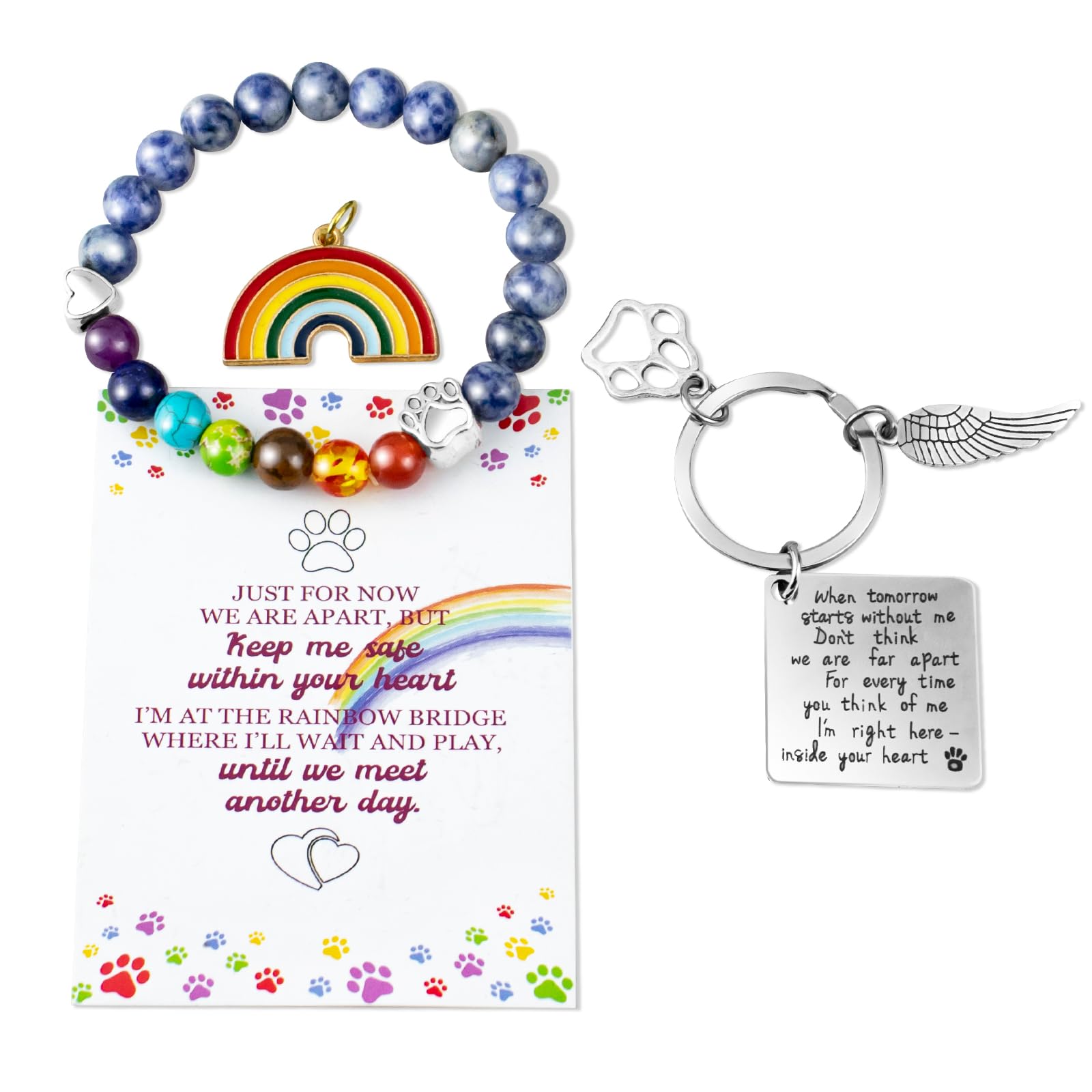 Pet Memorial Gifts, Pet Sympathy Gift, Rainbow Bridge Bracelet for Beloved Dog Cat,8MM Mixed Color Bead 7 Chakra Pet Memorial Br