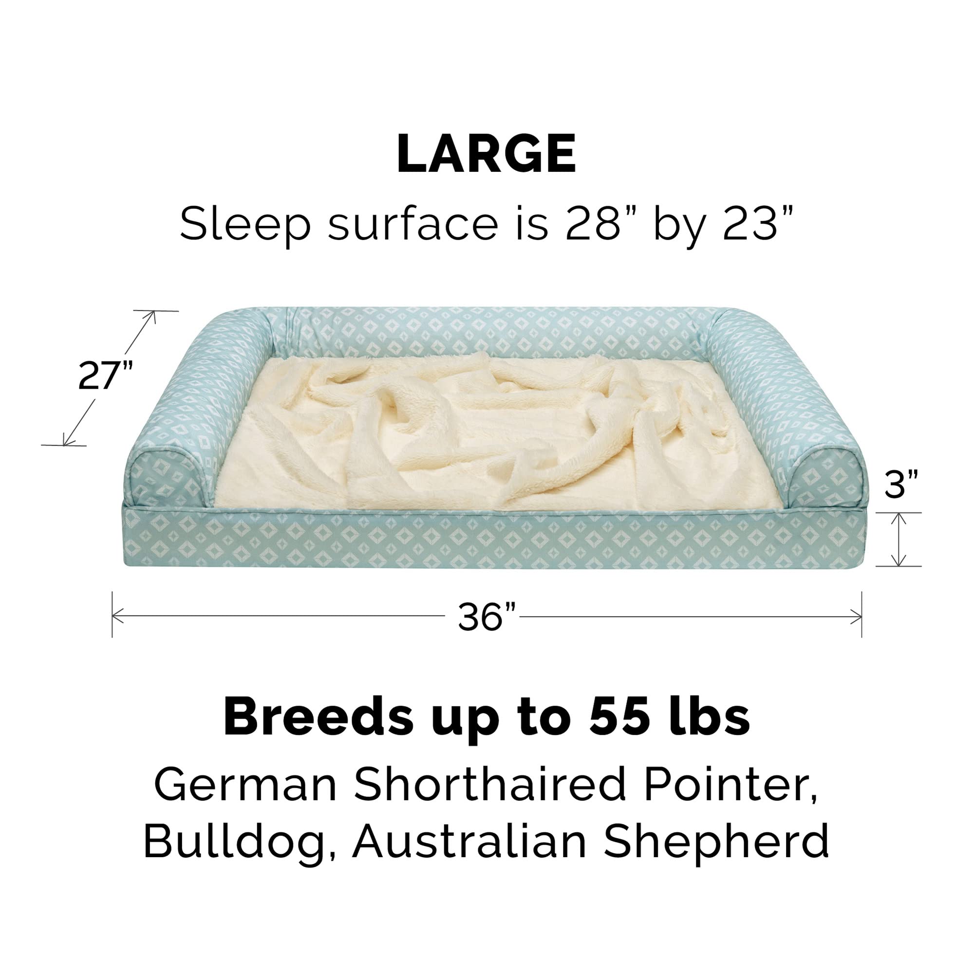Furhaven Replacement Dog Bed Cover Plush & Diamond Print Nest Top Sofa-Style, Machine Washable - Aqua, Large