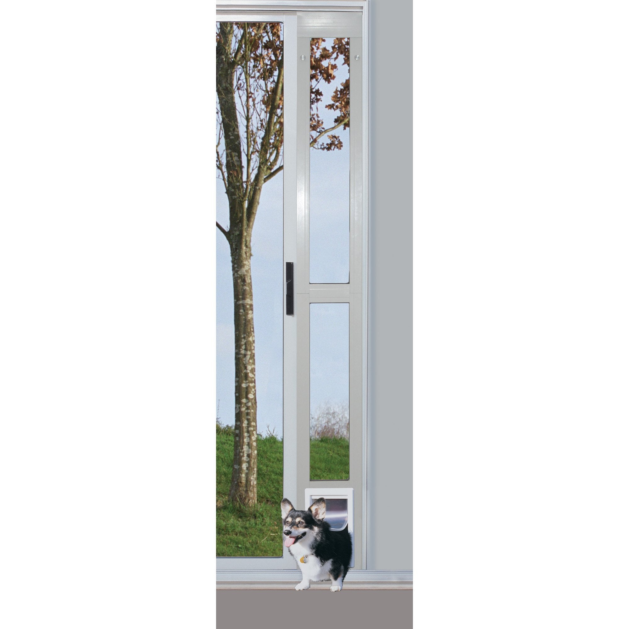 Ideal Pet 96    Aluminum 2-Piece Modular Pet Patio Door With Single Pane Glass And Clear Flexible Flap, For Cats Or Dogs, 7'' X