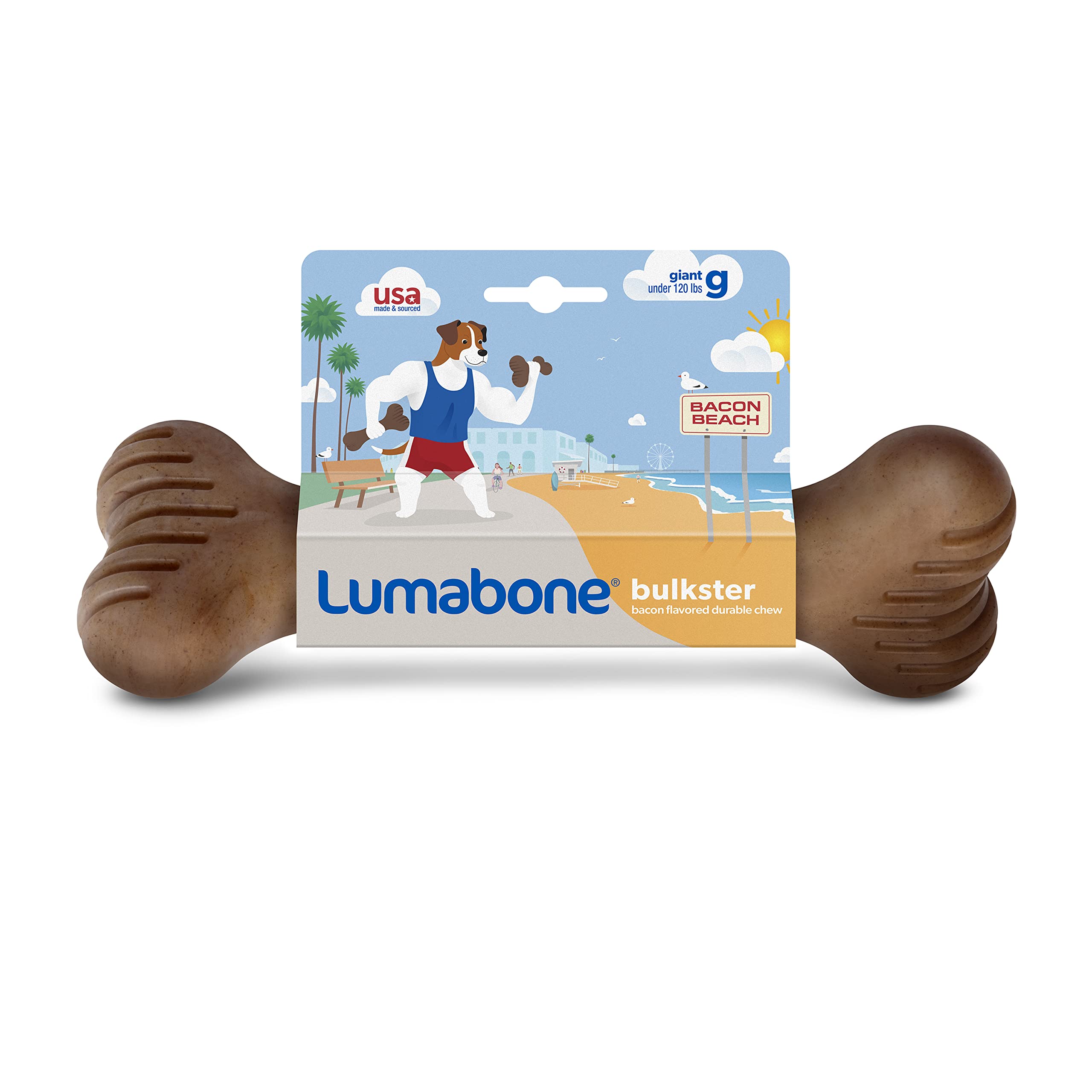 Lumabone Bulkster Durable Chew Toy For Aggressive Chewers, Real Bacon, Made In Usa, Giant