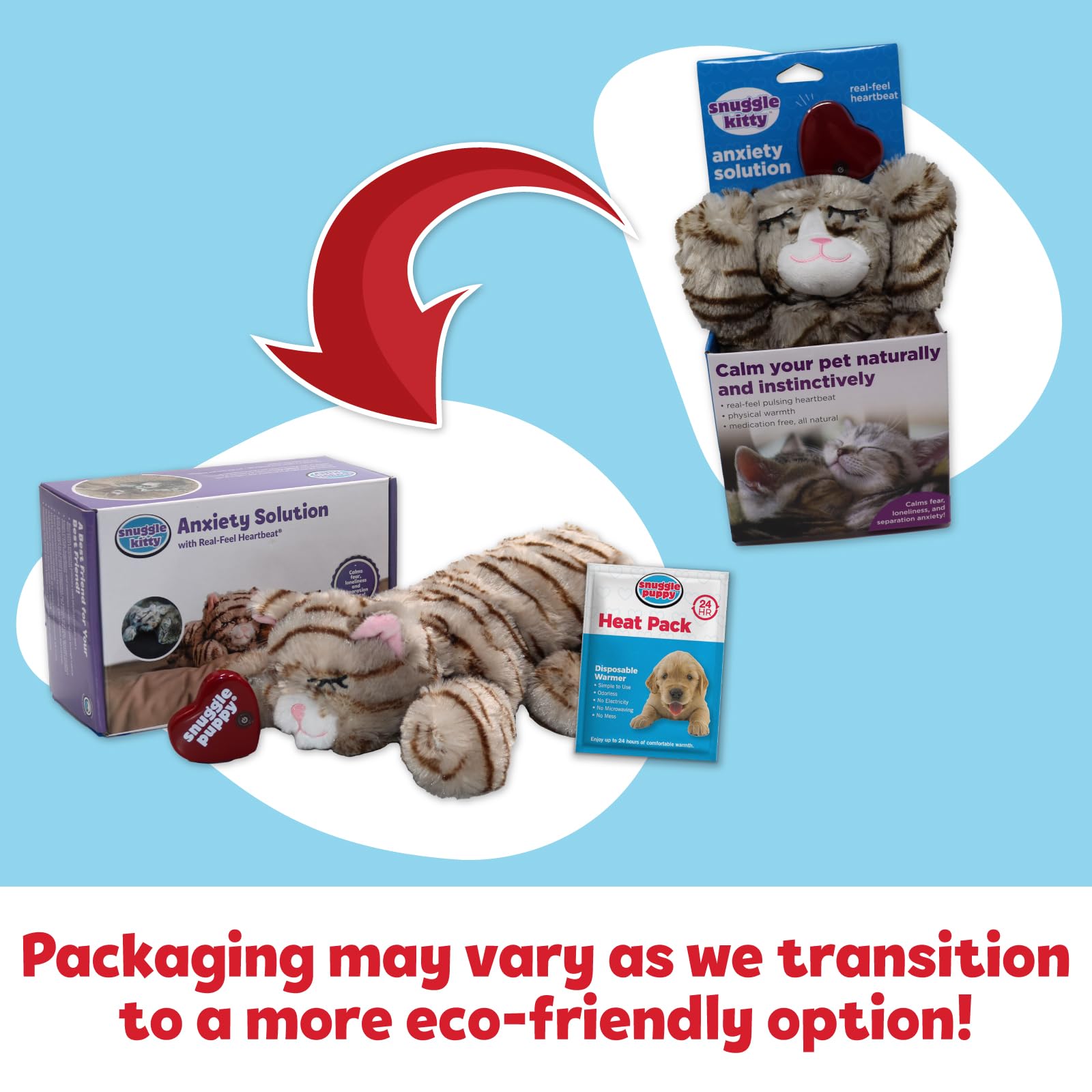 Original Snuggle Kitty Heartbeat Stuffed Cat Toy By Snuggle Puppy. Pet Anxiety Relief And Calming Aid For All Breed Sizes In Tan Tiger