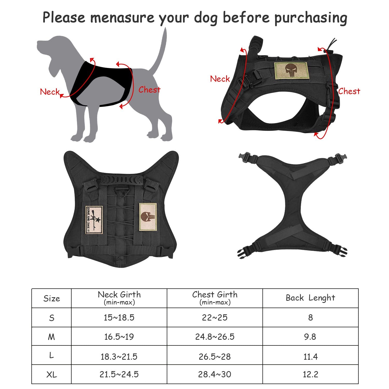 Tactical Service Dog Vest Harness K9 Military Molle Dog Vest for Outdoor Training Hunting Wear-Resisting Pet Dog Harness with Ru