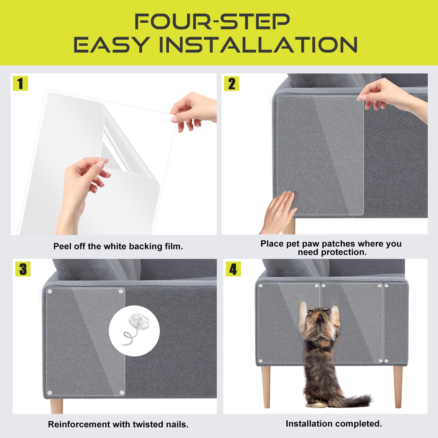 Anti Cat Scratch Furniture Protector, 18-Pack Couch Protector From Cat Claws For Sofa Corners, Walls & Doors - Heavy-Duty, Easy-