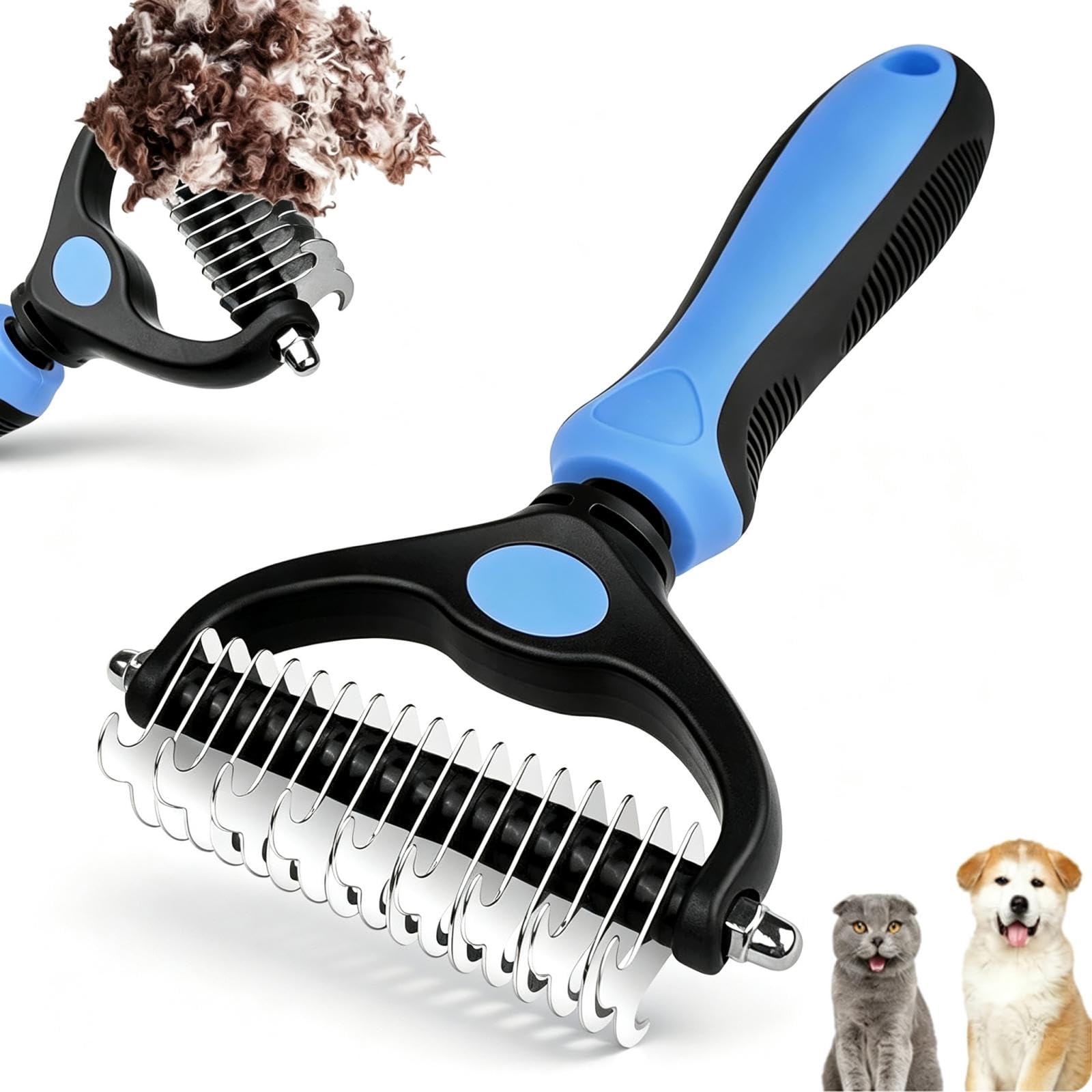 Mesybveo Stainless Steel Brush For Dogs, Long Hair, 17 + 9 Teeth, Brush Cats Removes Undercoat, NonSlip Handle With Hole For Ha