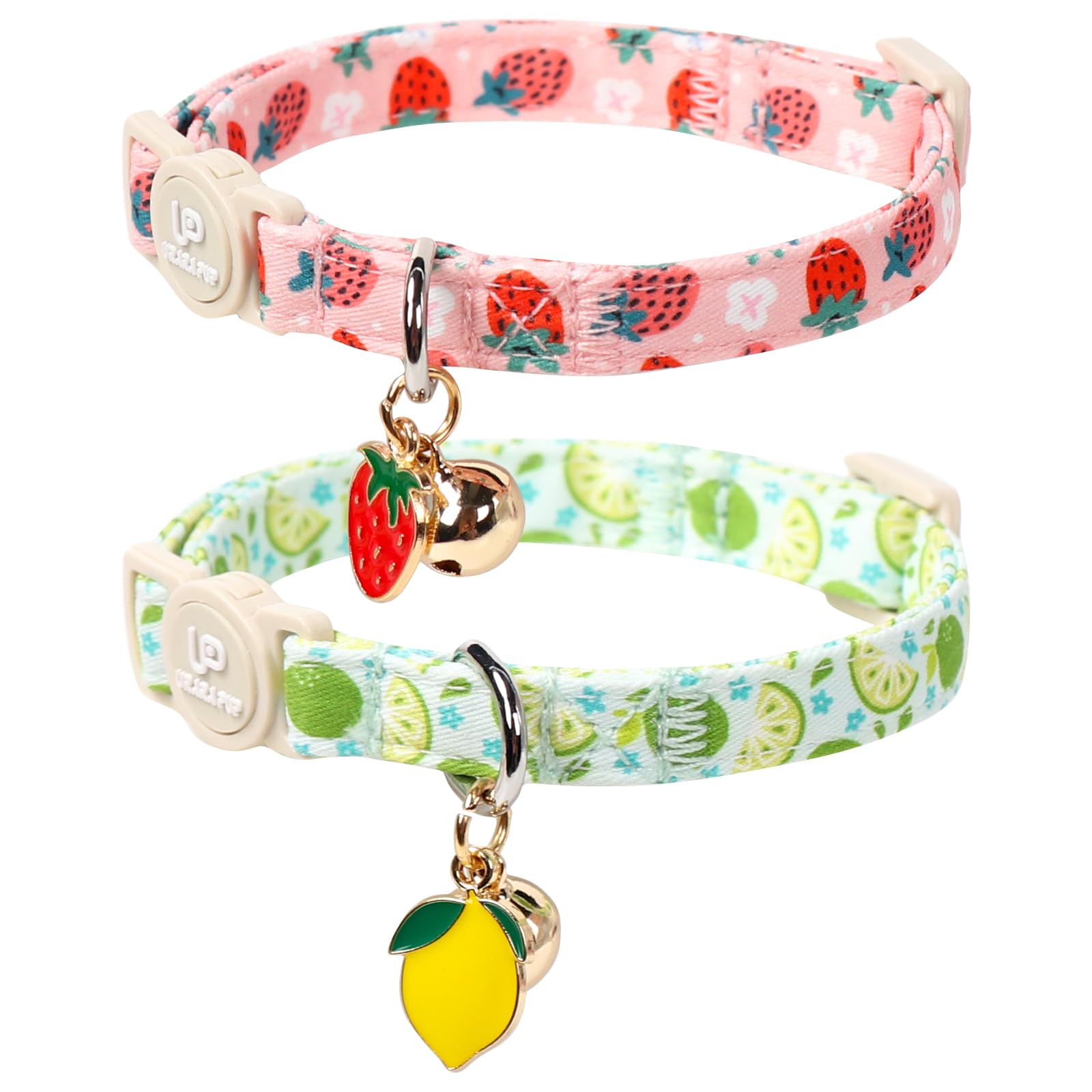 Up Urara Pup Cat Collar, 2Pack Summer Kitten Collars-Cute Lime And Strawberry Pendants-Breakaway Kitty Collars,Cat Collar With B