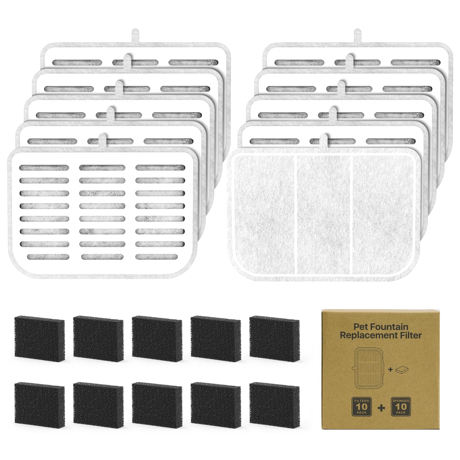 Filter Unit Rect For E Versweet Max Cordless 105Fl Oz/3L Pet Cat Water Fountain Filter Replacement (Square-10 Filters+10 Sponges