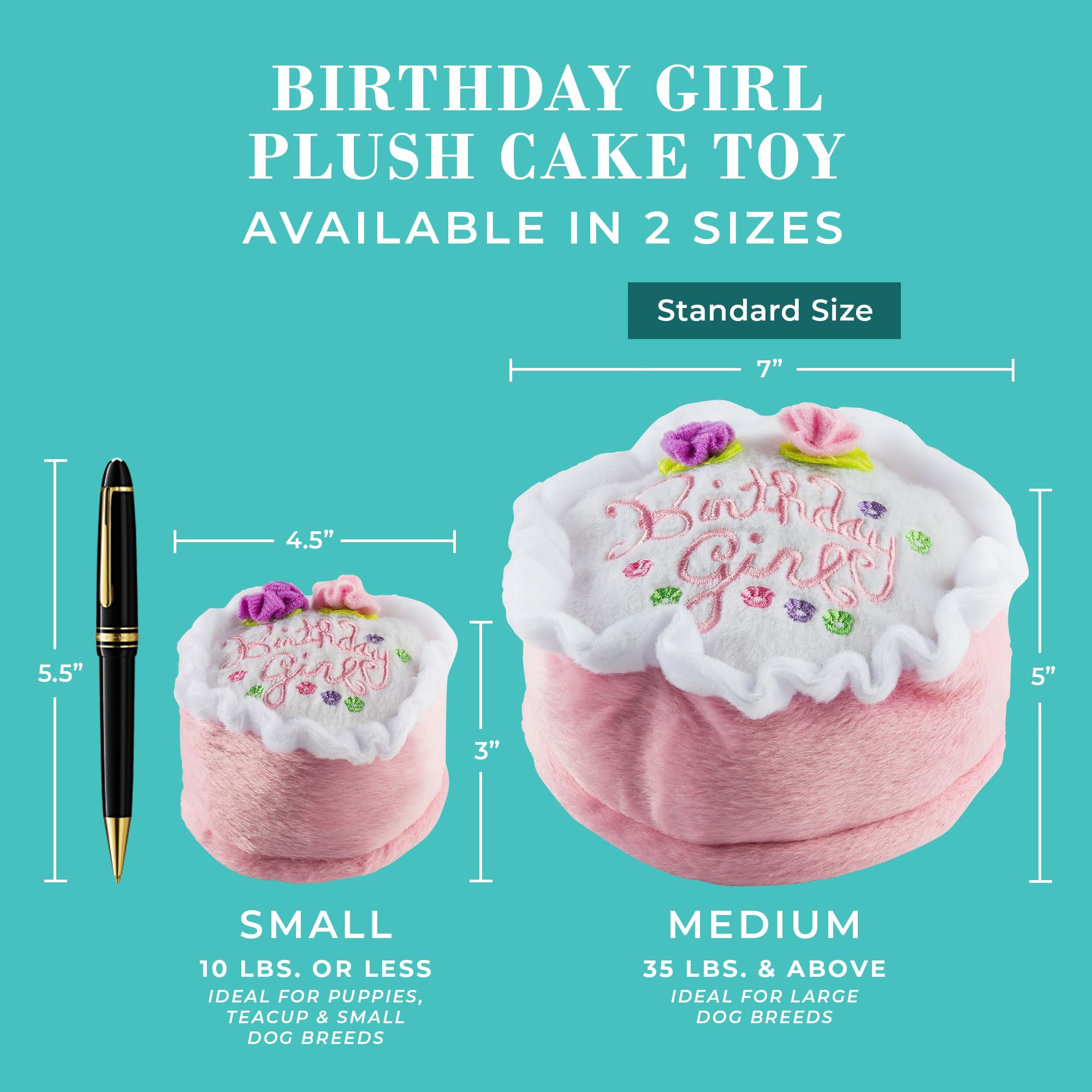 Haute Diggity Dog Birthday Girl Cake, Plush Designer Dog Toys with Interactive Squeaker, Stimulating Pet Enrichment, Machine-Was