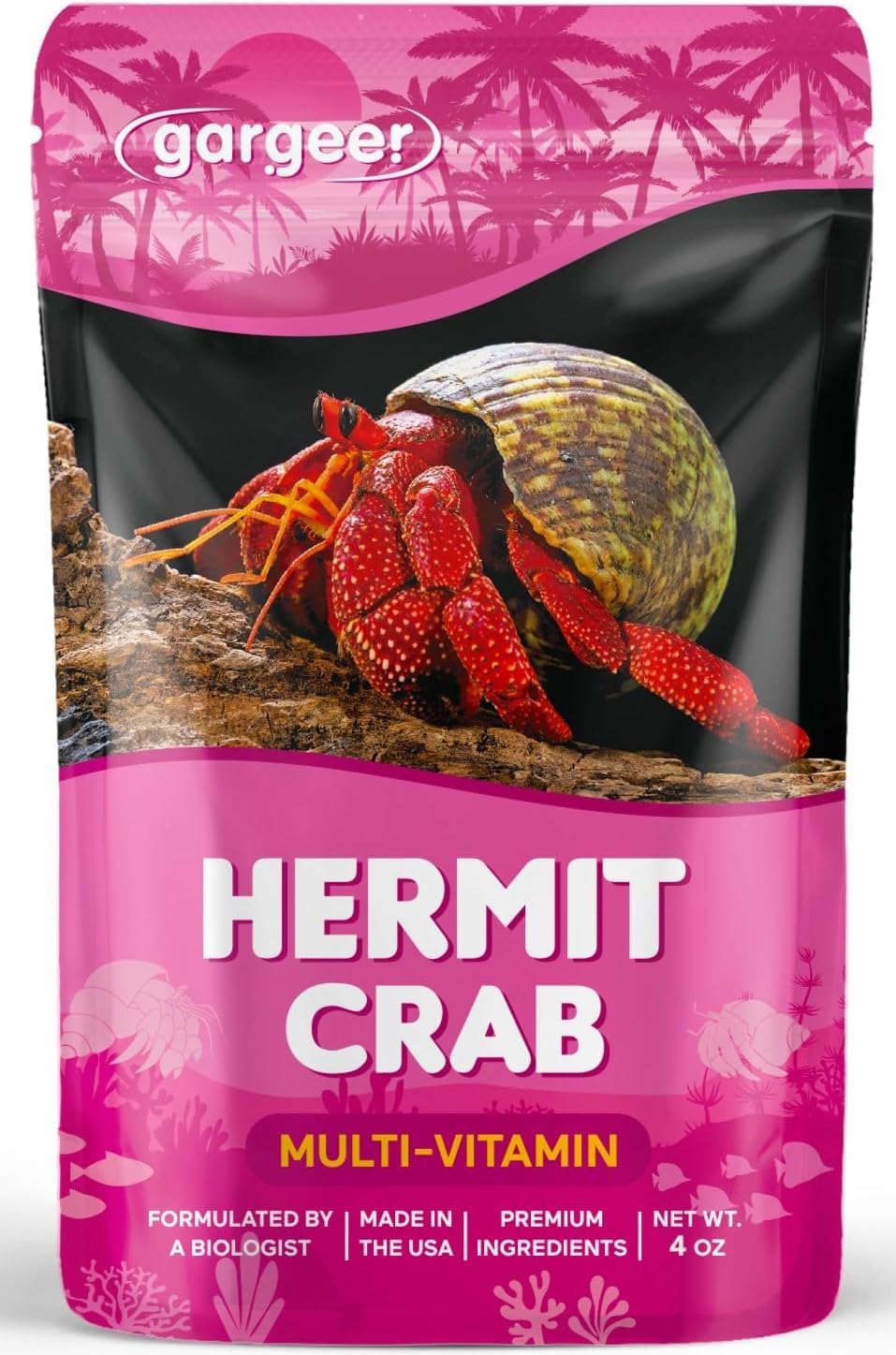 Gargeer 4oz Hermit Crab Multi-Vitamin Supplement. Premium Trace Minerals, Promote Growth, Exoskeleton Formation, Support Molting