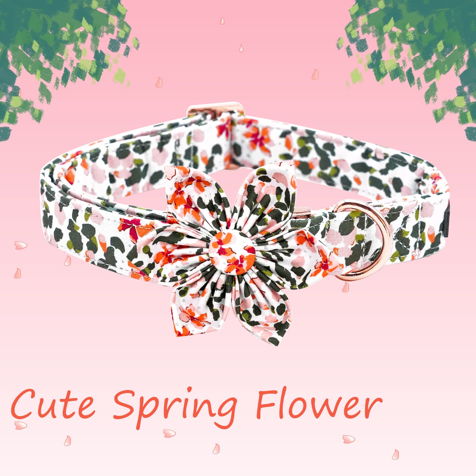 Elegant Little Tail Pink Flower Dog Collar with Bowtie, Spring Flower Cute Pink Pet Collar Bow, Adjustable Dog Collar for Large