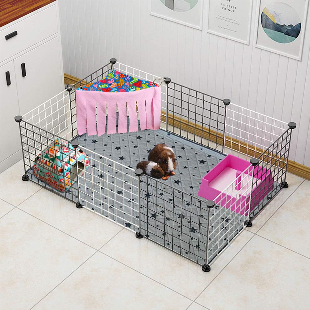 Rioussi Guinea Pig Hideout Hideaway Corner Fleece Toys Cage Accessories With Reversible Sides, Heart/Gray+Pink X 1 Curtain