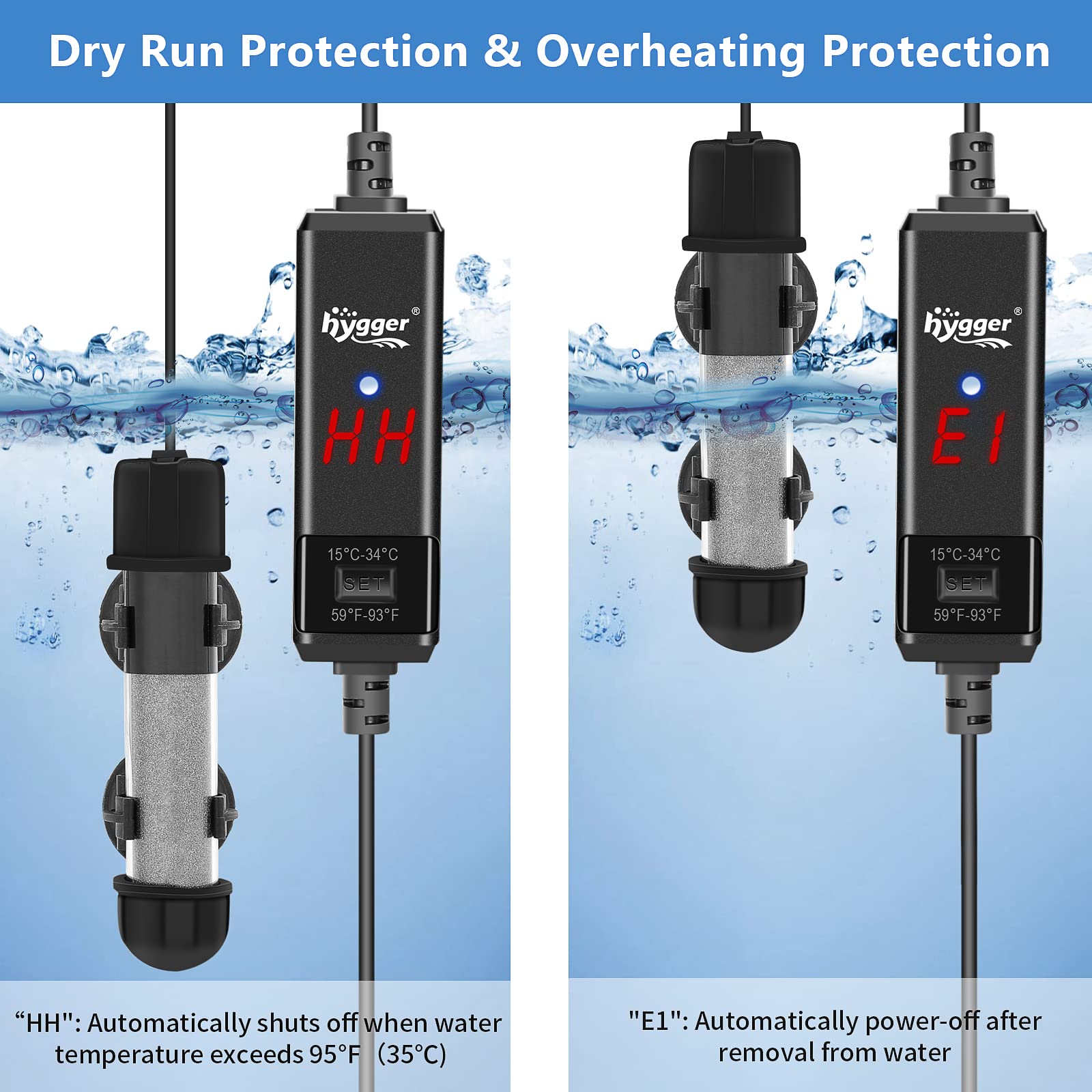 Hygger Small Aquarium Betta Heater, Submersible Fish Tahk Heater 10W/25W/50W/100W With Led Digital Display, Suitable For Marine Saltwater And Freshwater Up To 5/10/16/26 Gallon