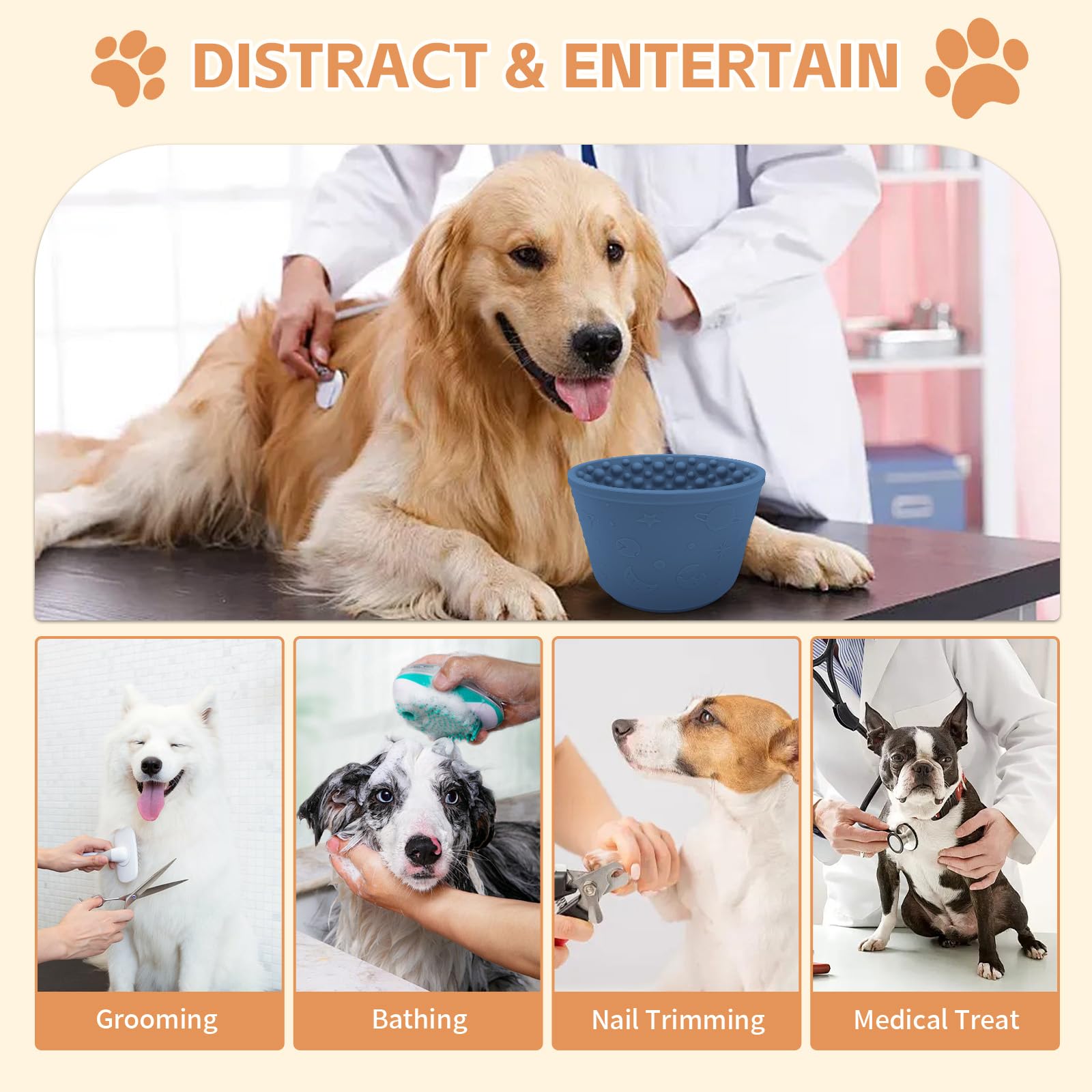 Dog Lick Bowl with Brush Scraper,Anxiety Relief Non-Slip Treat Dispenser,Durable Anti-Choking Enrichment Slow Feeder Licking Bow