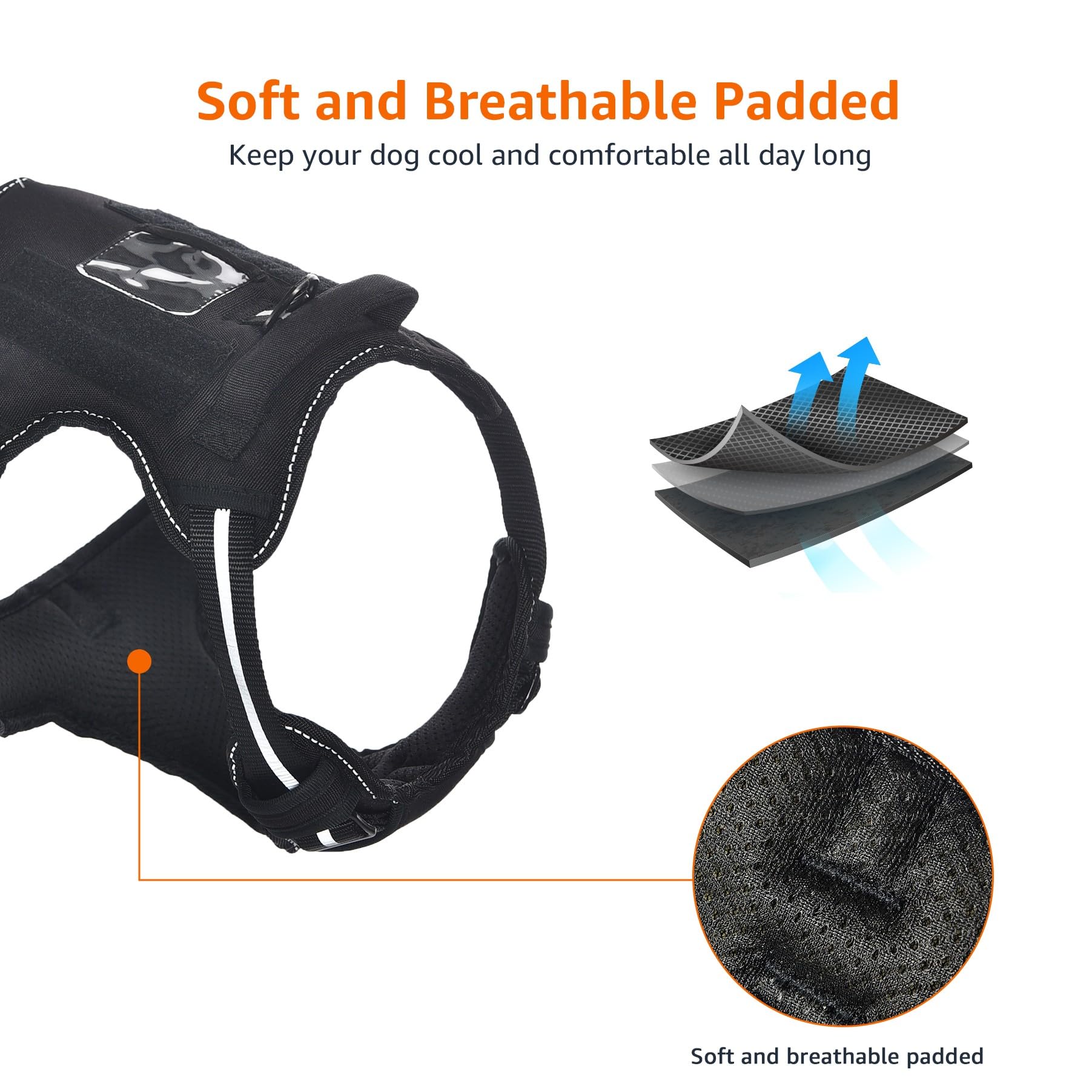 Amazon Basics No Pull Dog Harness, Adjustable Front Clip, Tactical Vest, Small, Black