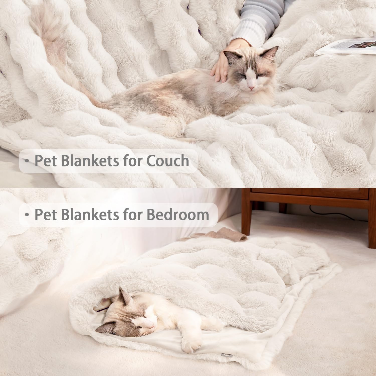 SOMAHE Dog Blanket Ultra Soft Fuzzy Faux Fur Cat Blankets for Indoor Cats Faux Fur Machine Washable Reversible Pet Throw Protect