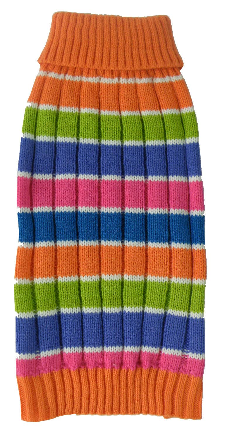 Pet Life ® Tutti-Beauty Rainbow Pet Sweater - Designer Heavy Cable Knitted Dog Sweater with Turtle Neck - Winter Dog Clothes Designed to Keep Warm