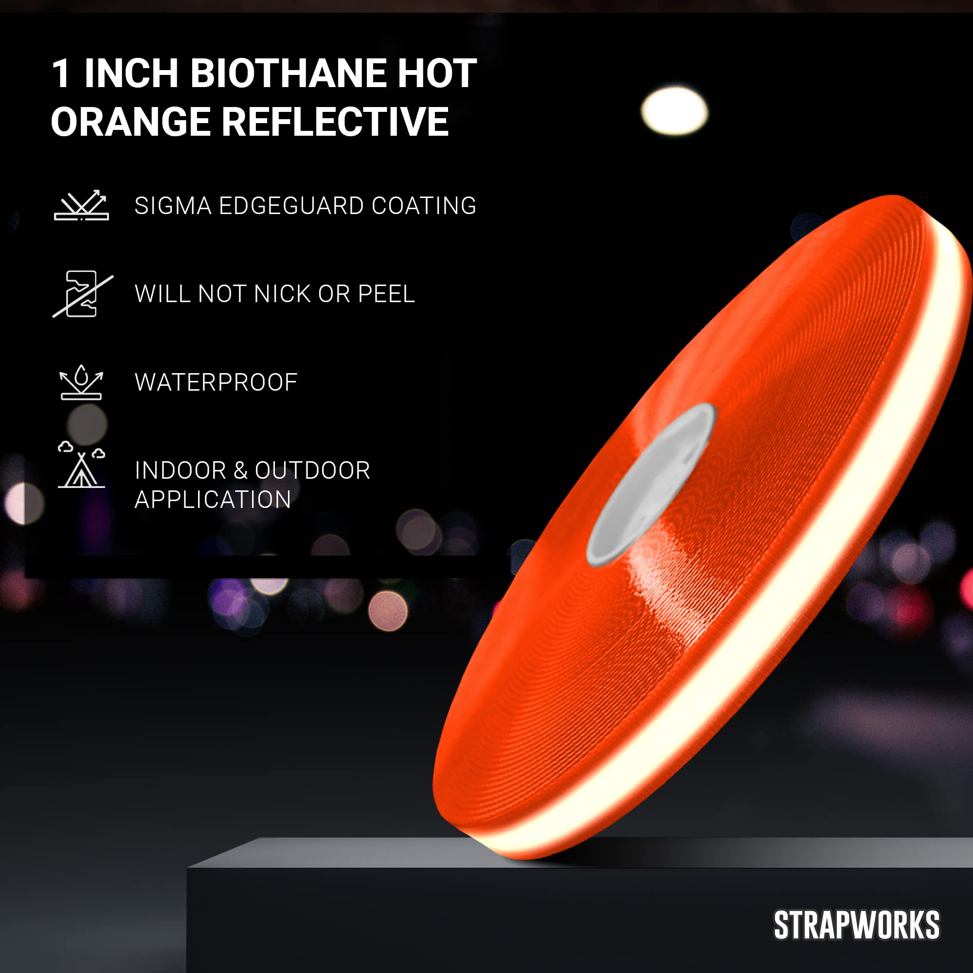 Strapworks WSR-BIO-GLD-001-05Y-RHO BioThane Gold Series Reflective Webbing, Hot Orange, 1 x 5 yd