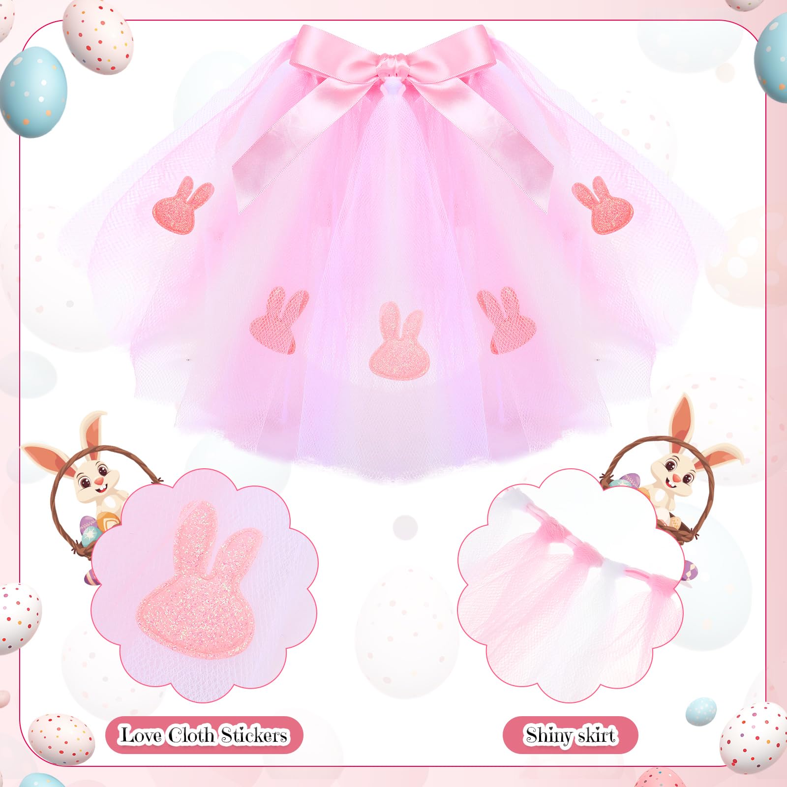 Siltriangle 3 Pieces Easter Dog Costume Set Including Easter Rabbit Ears Headband Easter Dog Tutu Dress Cute Pet Tutu Pink Easte