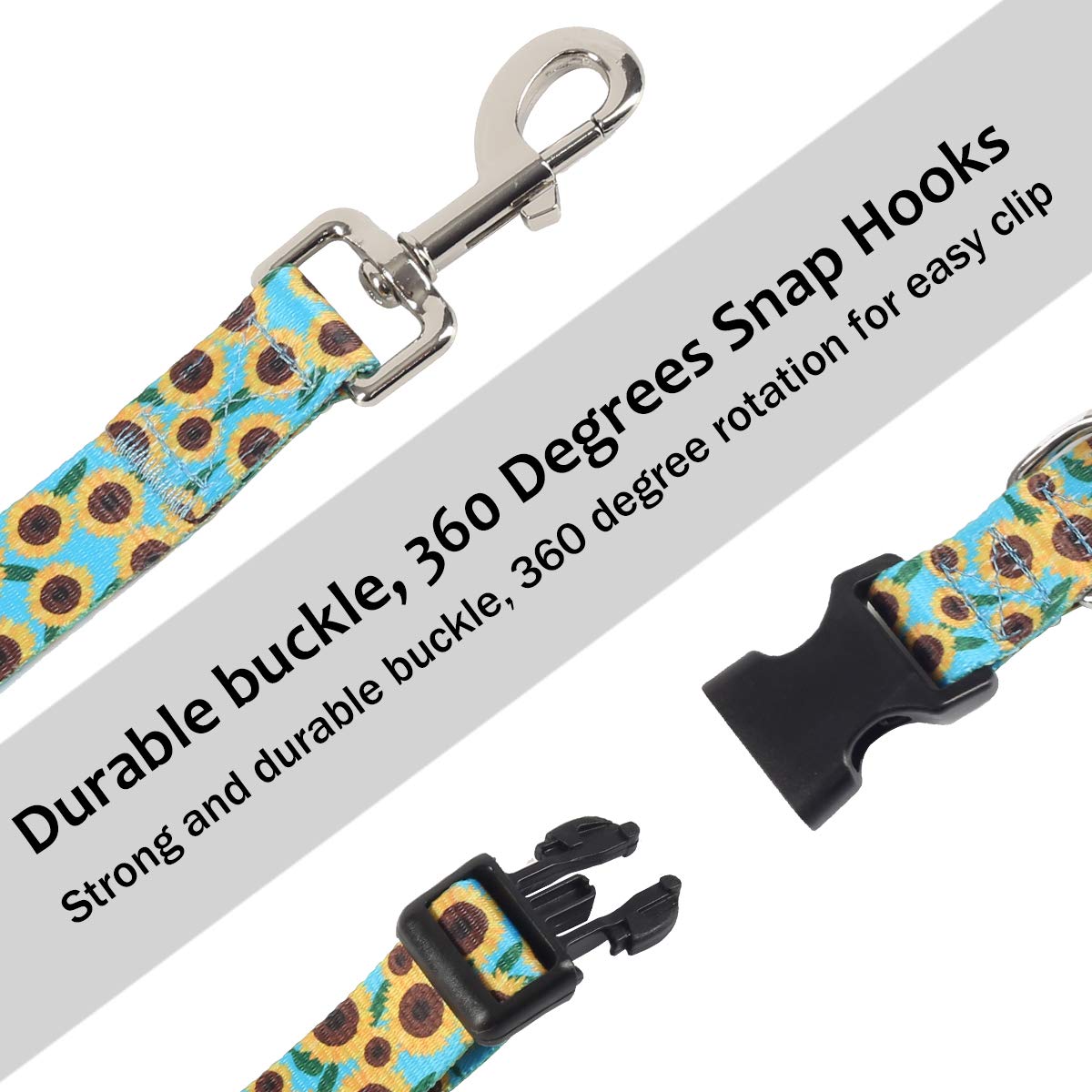 Coomour 2Pcs Sunflower Dog Collars And Pet Floral Leash Set Puppy Adjustable Collars For Small Medium Large Dogs Boys Girls (Med