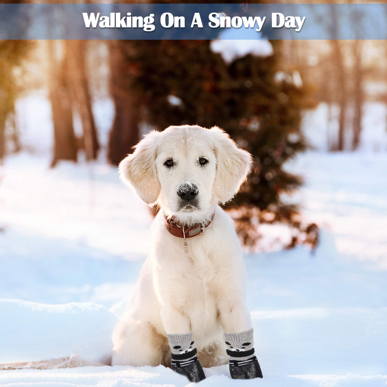 Weewooday 2 Sets Dog Boots Shoes Socks Waterproof Cat Shoes Rain Snow Dog Booties Anti-Slip Cat Sock Booties With Adjustable Dra
