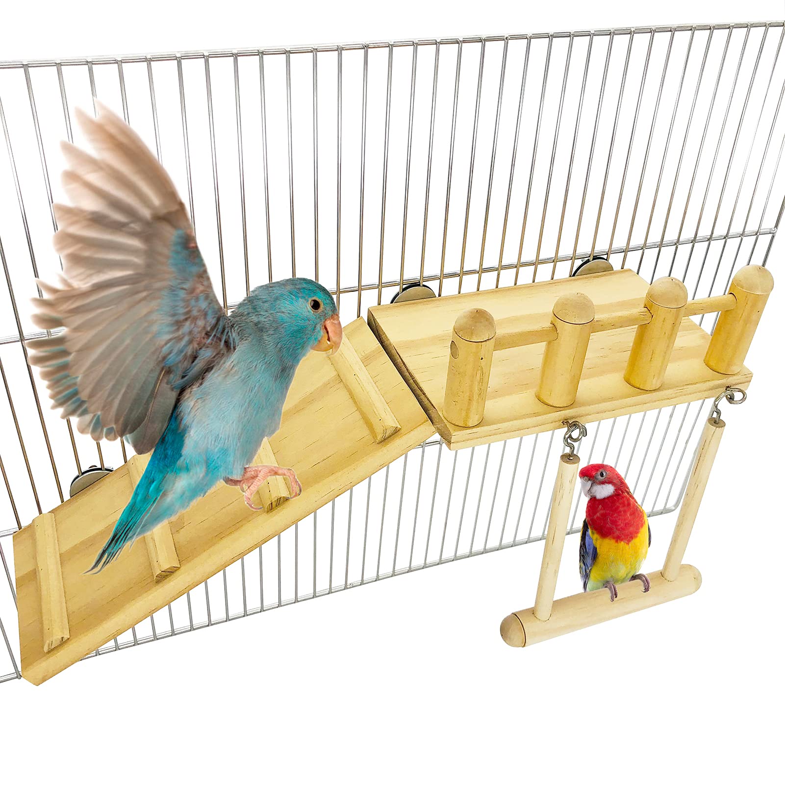 Parrot Climbing Ladder, Bird Wooden Playground With Climbing Ladder Stand, Parrot Play Stand, Bird Swing For Green Cheeks, Small Lovebirds, Goldens, Hamsters, Bird Cage Chew Toy Set