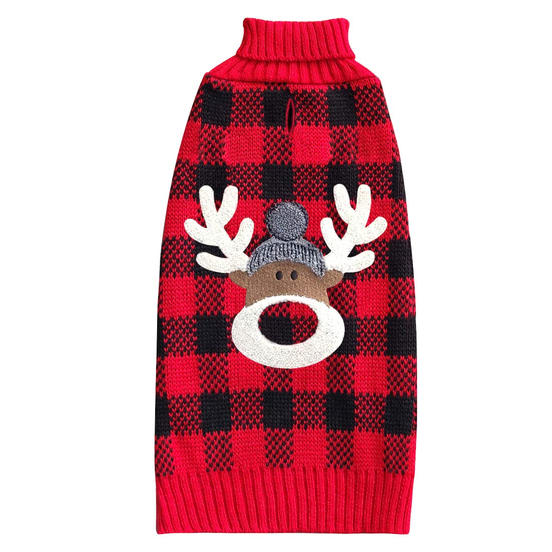 Kyeese Dogs Sweaters Reindeer Small Dog Sweaters Red Buffalo Check With Leash Hole Pet Sweater Puppy Sweater,S