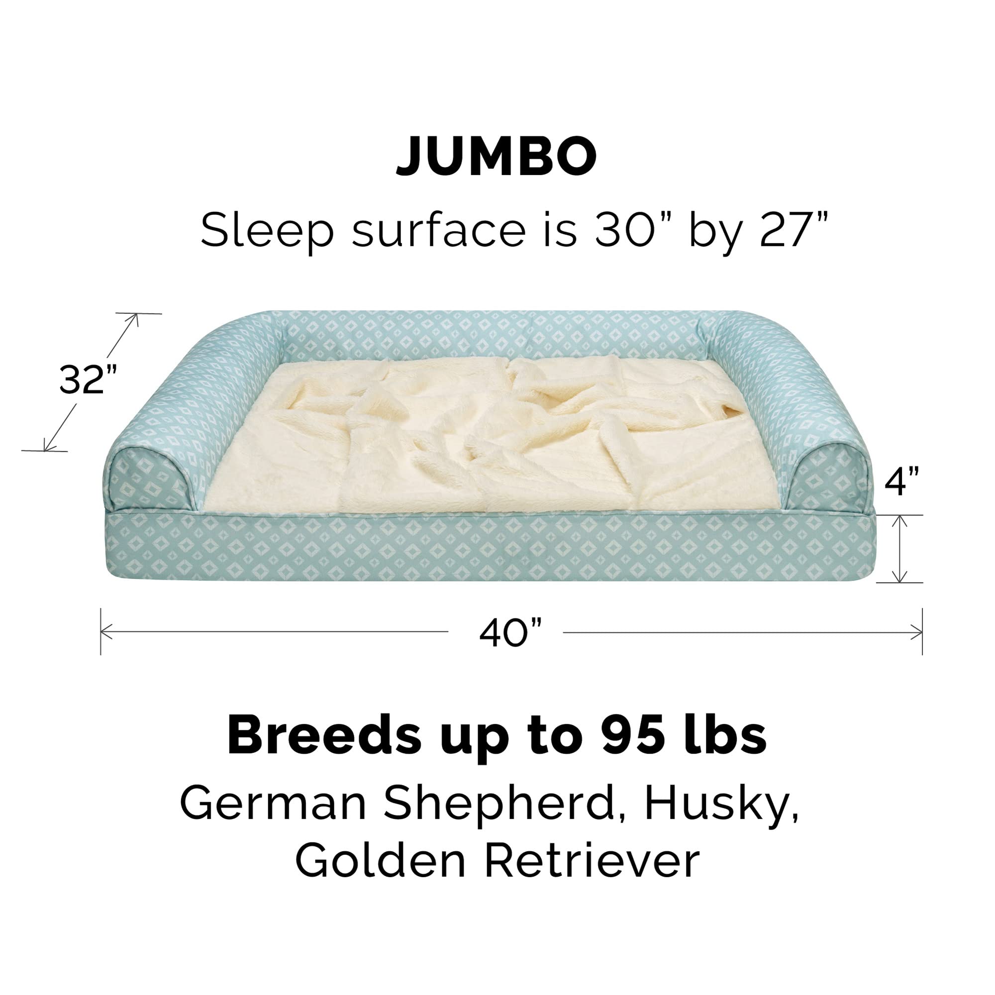 Furhaven Cooling Gel Dog Bed for Large Dogs w/ Removable Bolsters & Washable Cover, For Dogs Up to 95 lbs - Plush & Diamond Prin