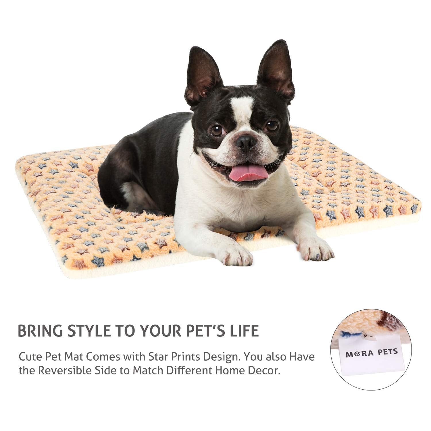Mora Pets Dog Bed Crate Pad Ultra Soft Pet Bed With Cute Star Print Washable Crate Mat For Large Medium Small Dogs Reversible Fleece Dog Crate Kennel Mat Cat Bed Liner 23 X 18 Inch Brown