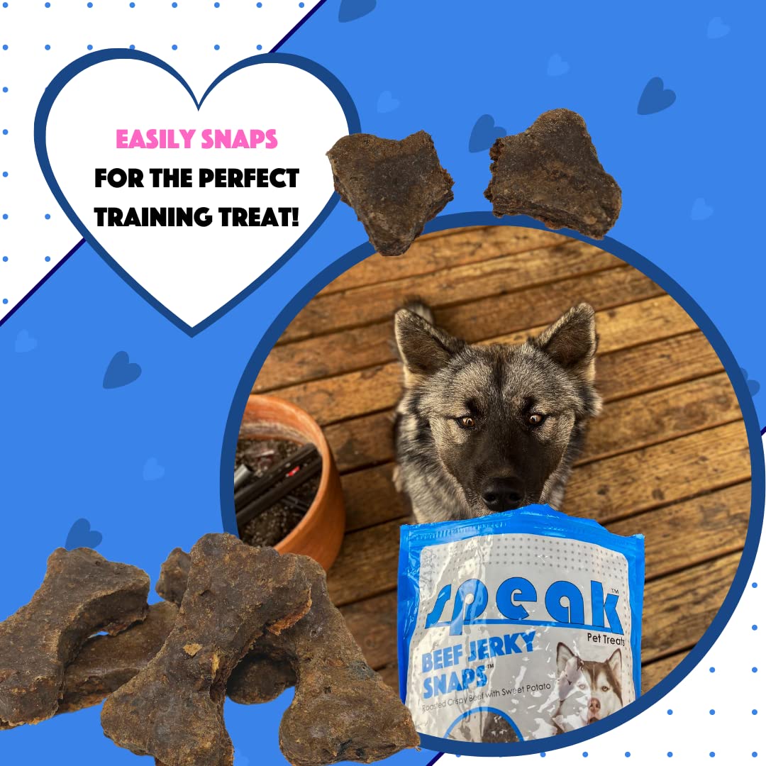 Speak Pet Products Beef Jerky Snaps, Natural Gluten Free Low Calorie Training Treat Snack with Sweet Potato, Perfect for Dogs, 1
