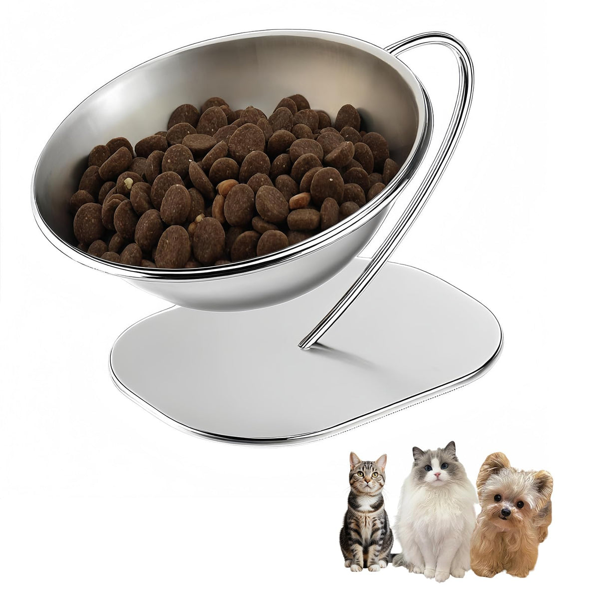 Cyumail Elevated Cat Bowls,15 Degree Inclined Stainless Steel Cat Bowls,Detachable Metal Bracket,Protect The Cervical Spine,Prev