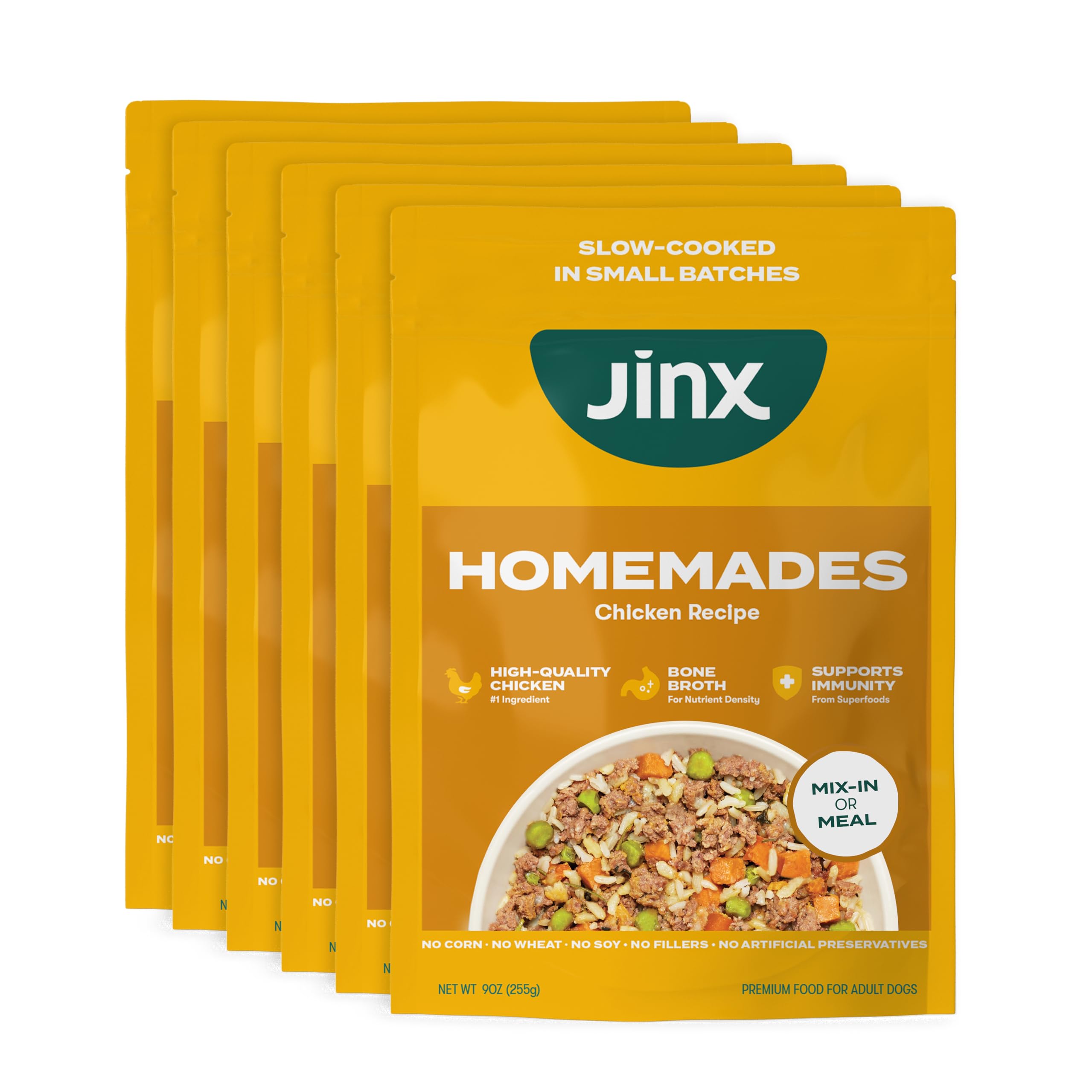 Jinx Chicken Dog Wet Food, Meal or Mix in Dog Toppers for Dry Food, Made with Real Chicken, Bone Broth & Brown Rice, No Fillers,